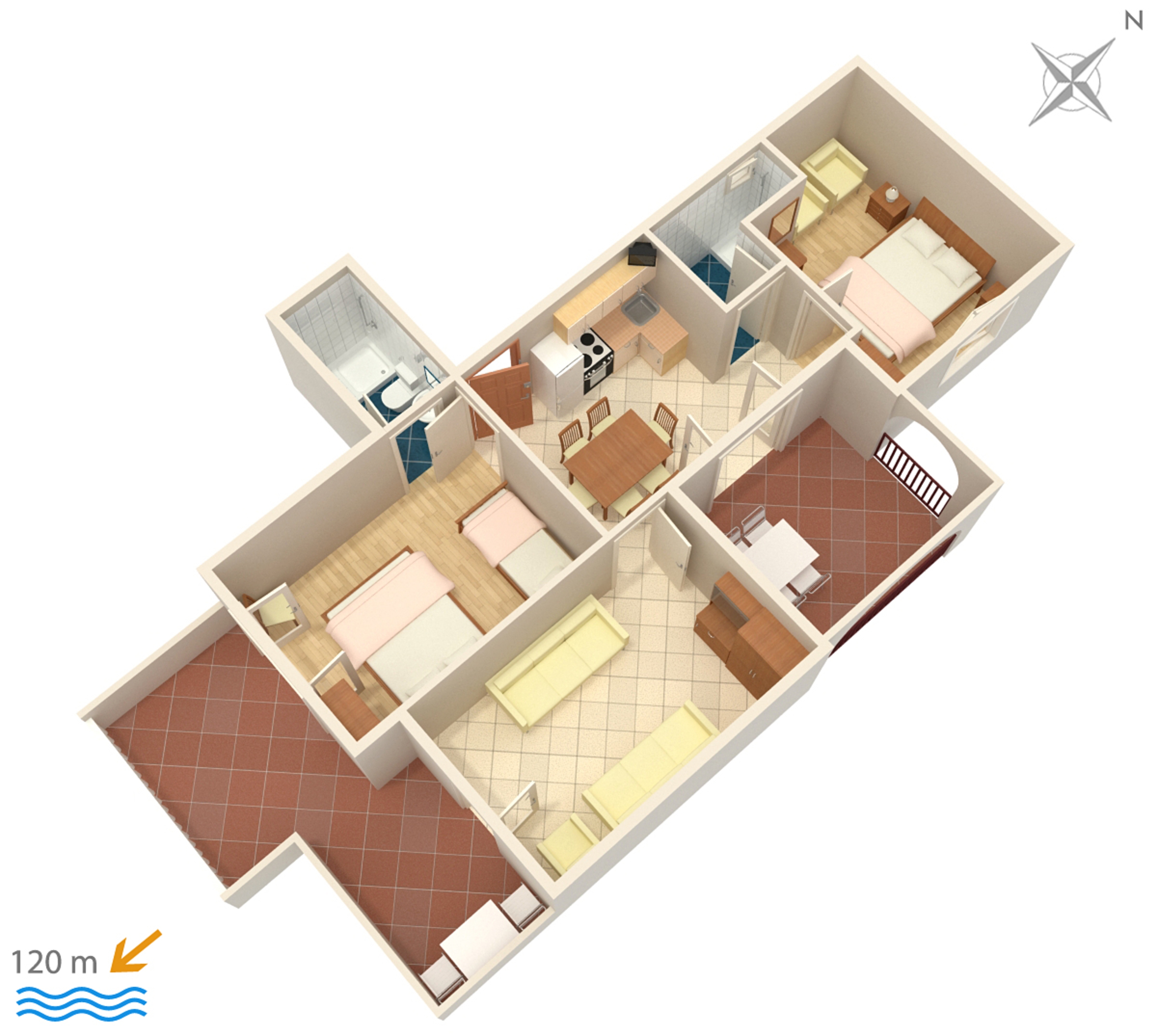 Two bedroom apartment with terrace and sea view Suha Punta, Rab  A-a