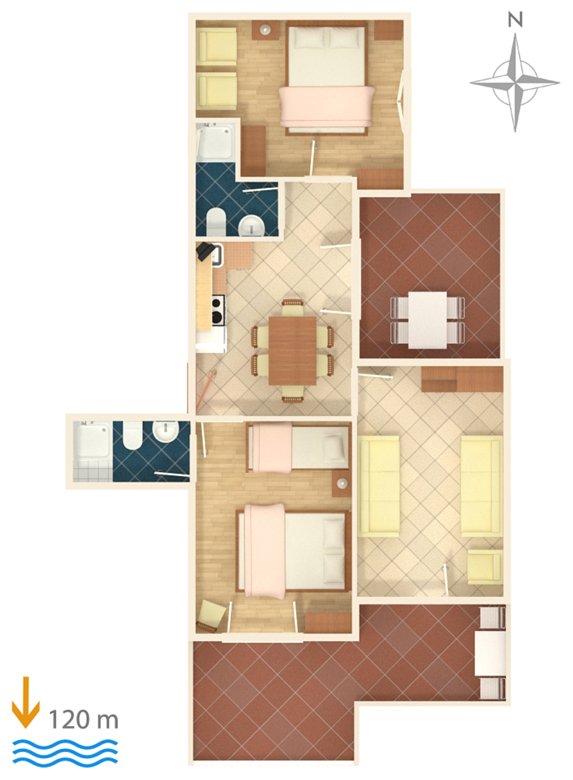 Two bedroom apartment with terrace and sea view Suha Punta, Rab  A-a