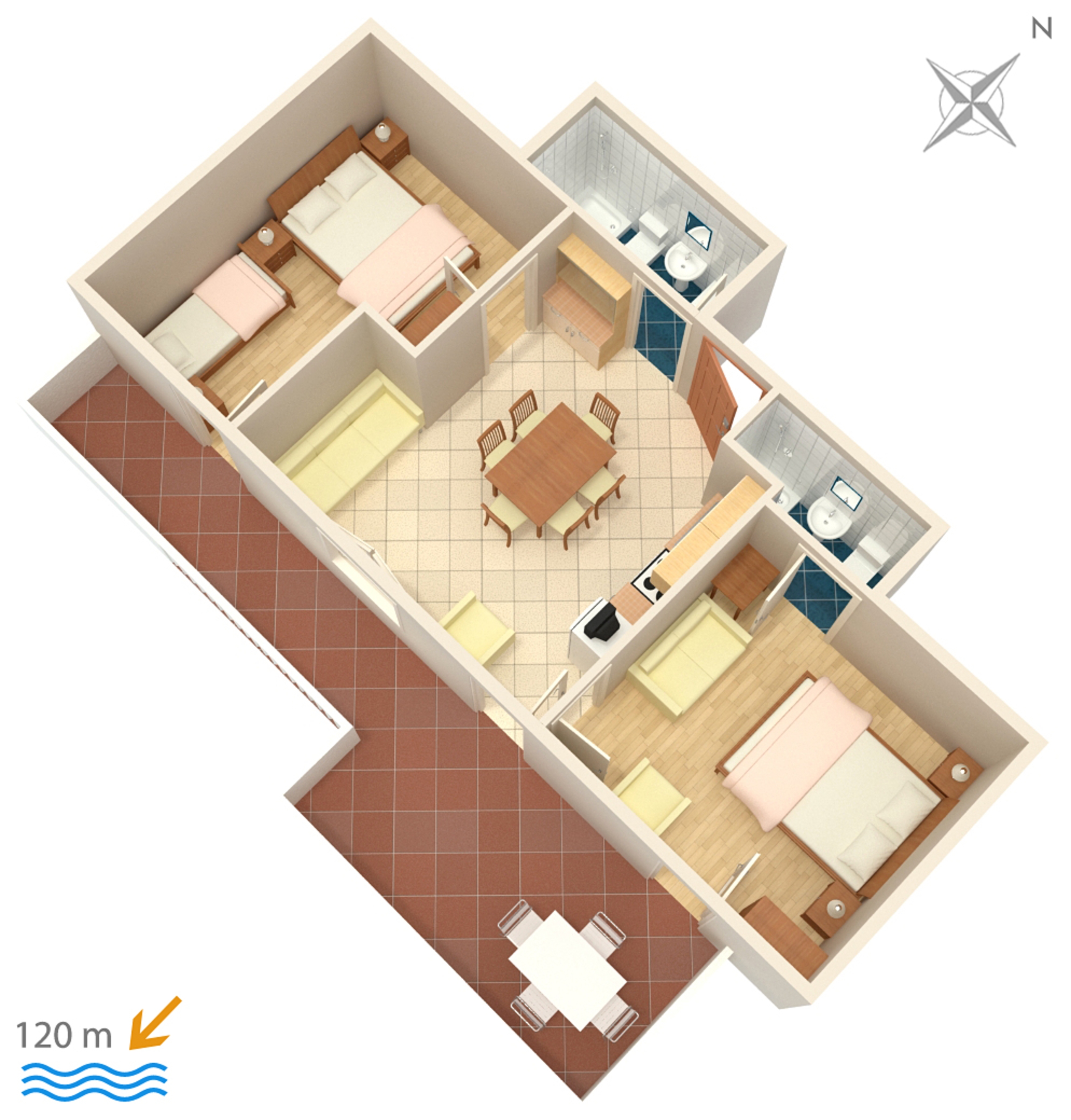 Two bedroom apartment with terrace and sea view Suha Punta, Rab  A-b