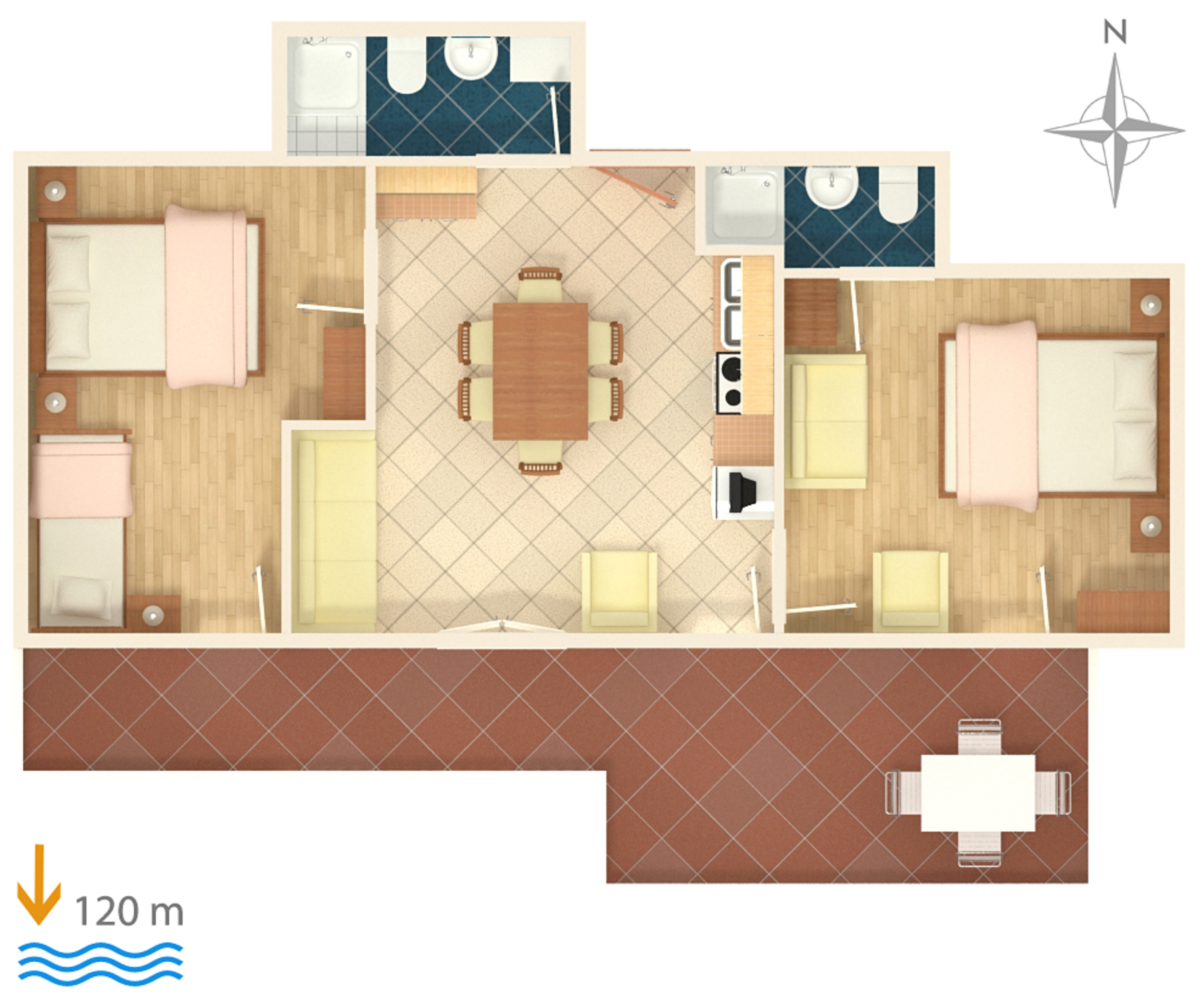 Two bedroom apartment with terrace and sea view Suha Punta, Rab  A-b