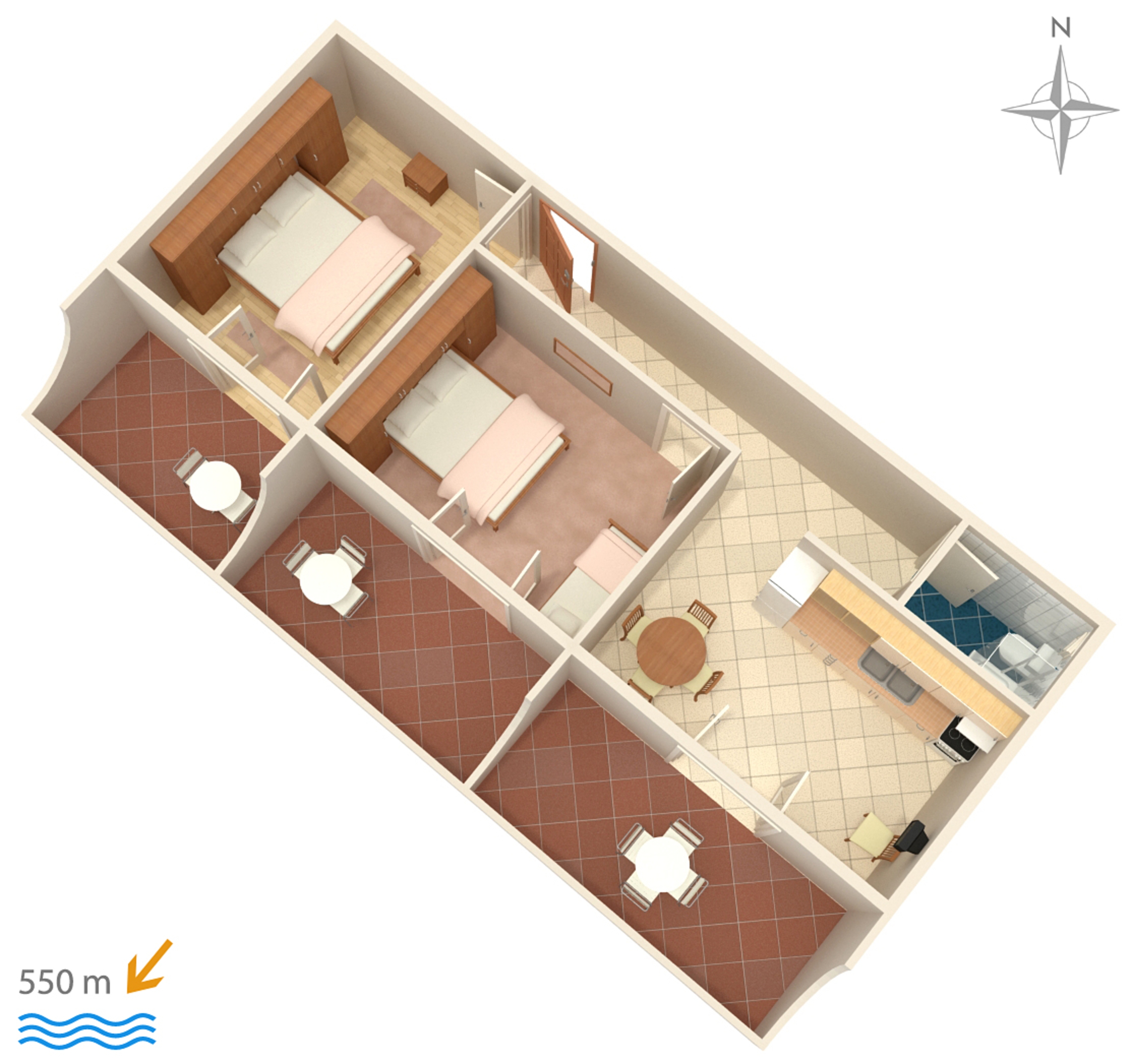 Two bedroom apartment with terrace and sea view Barbat, Rab  A-a