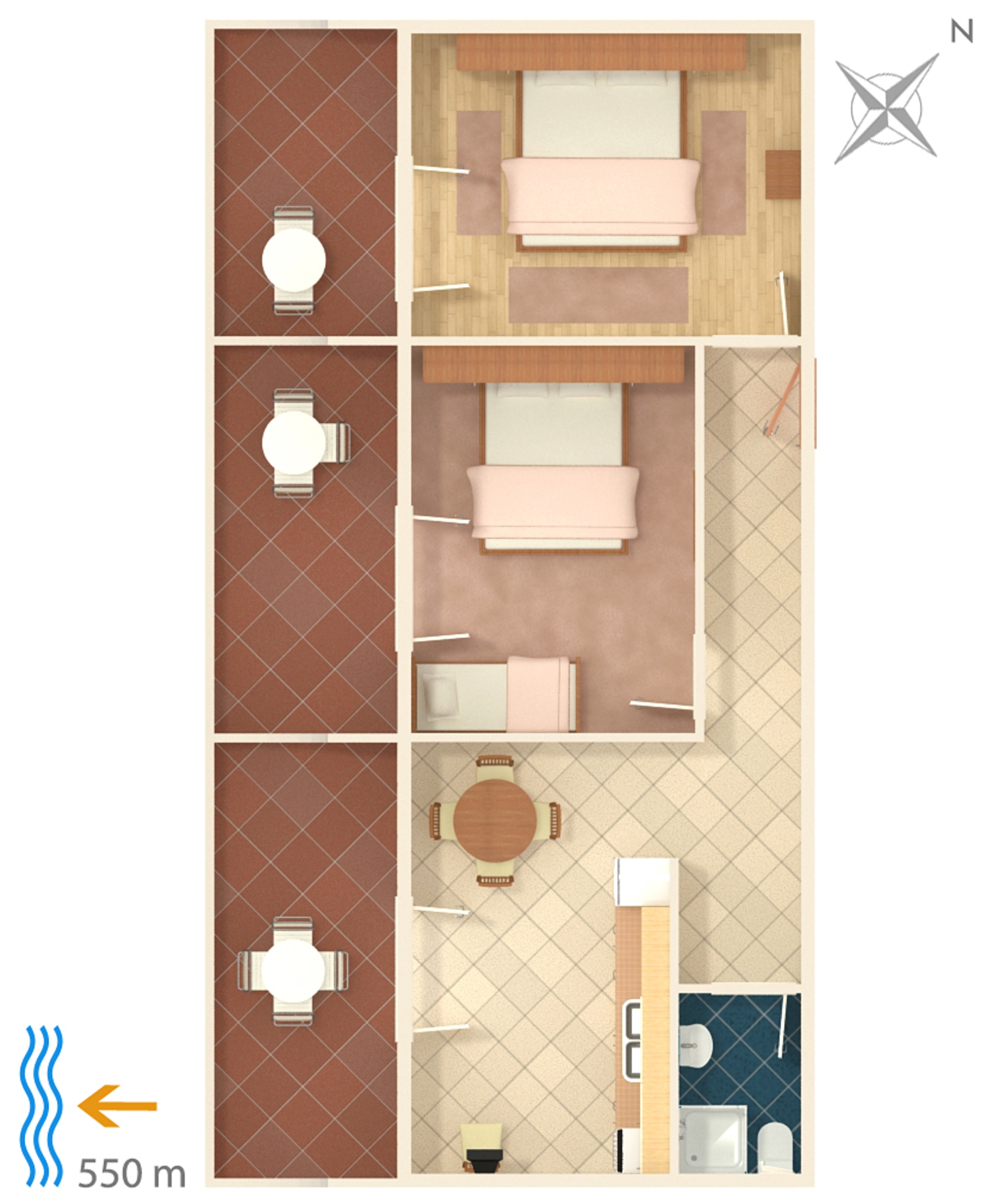 Two bedroom apartment with terrace and sea view Barbat, Rab  A-a