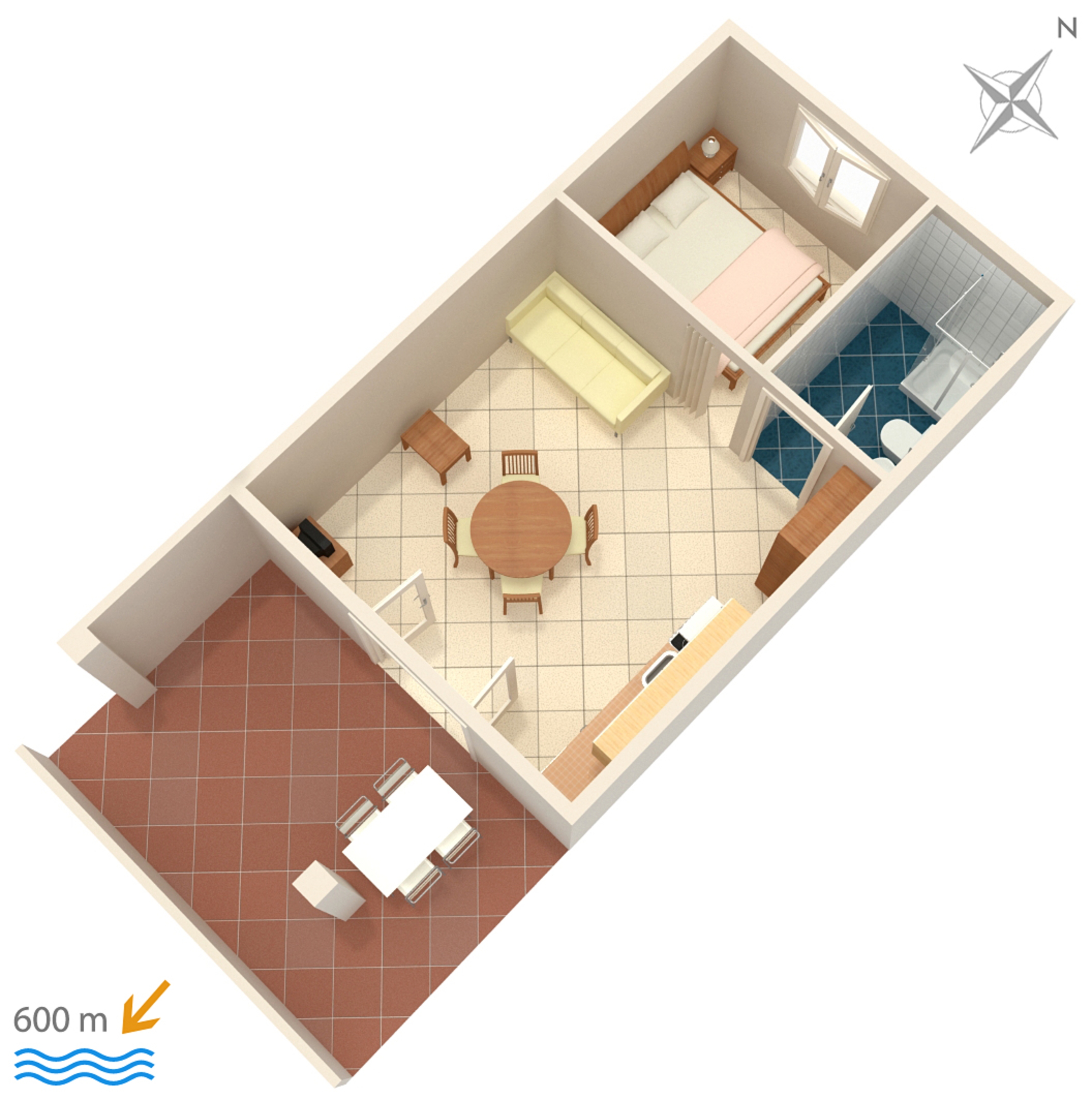 One bedroom apartment with terrace Banjol, Rab  A-b