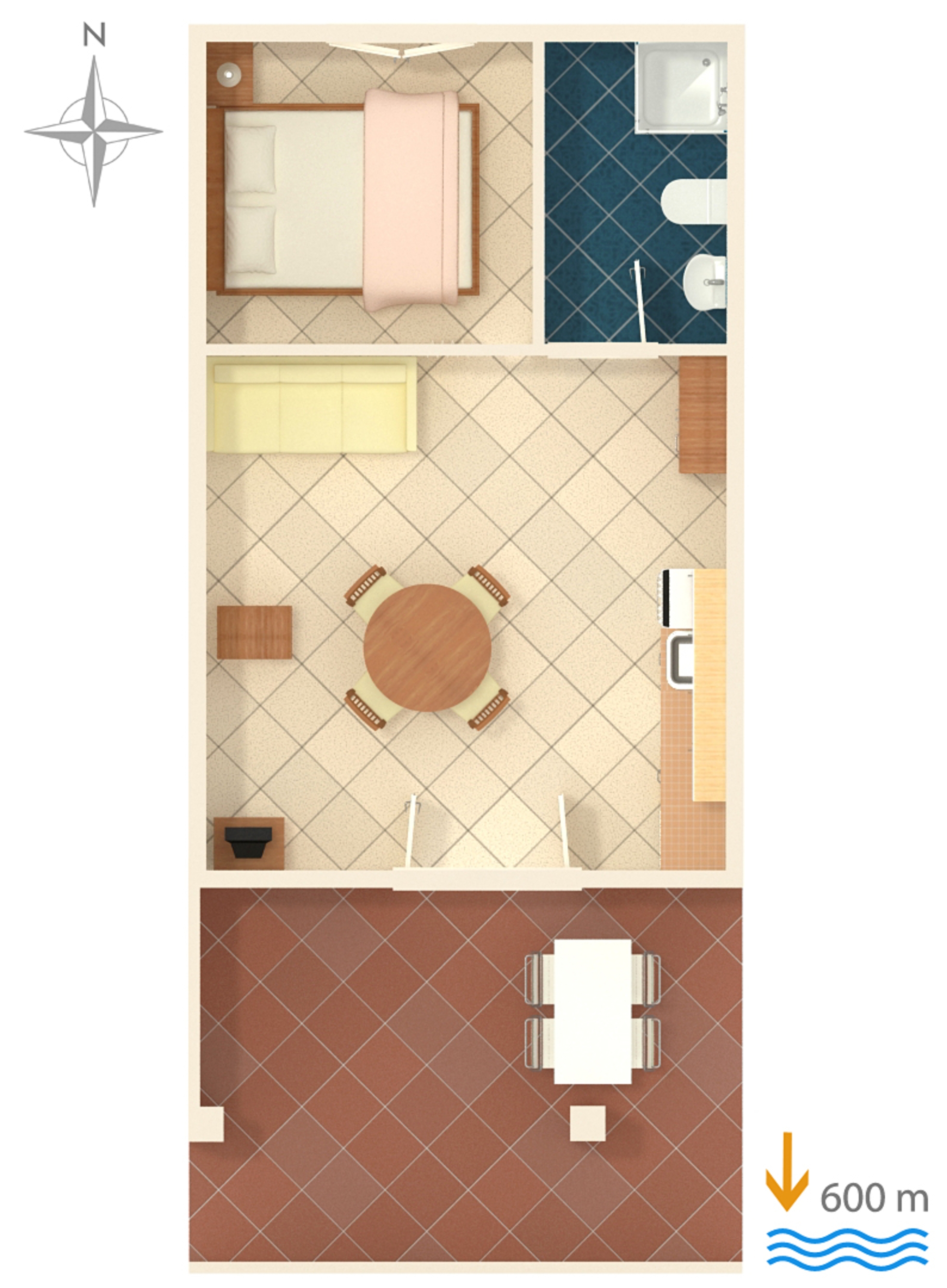 One bedroom apartment with terrace Banjol, Rab  A-b