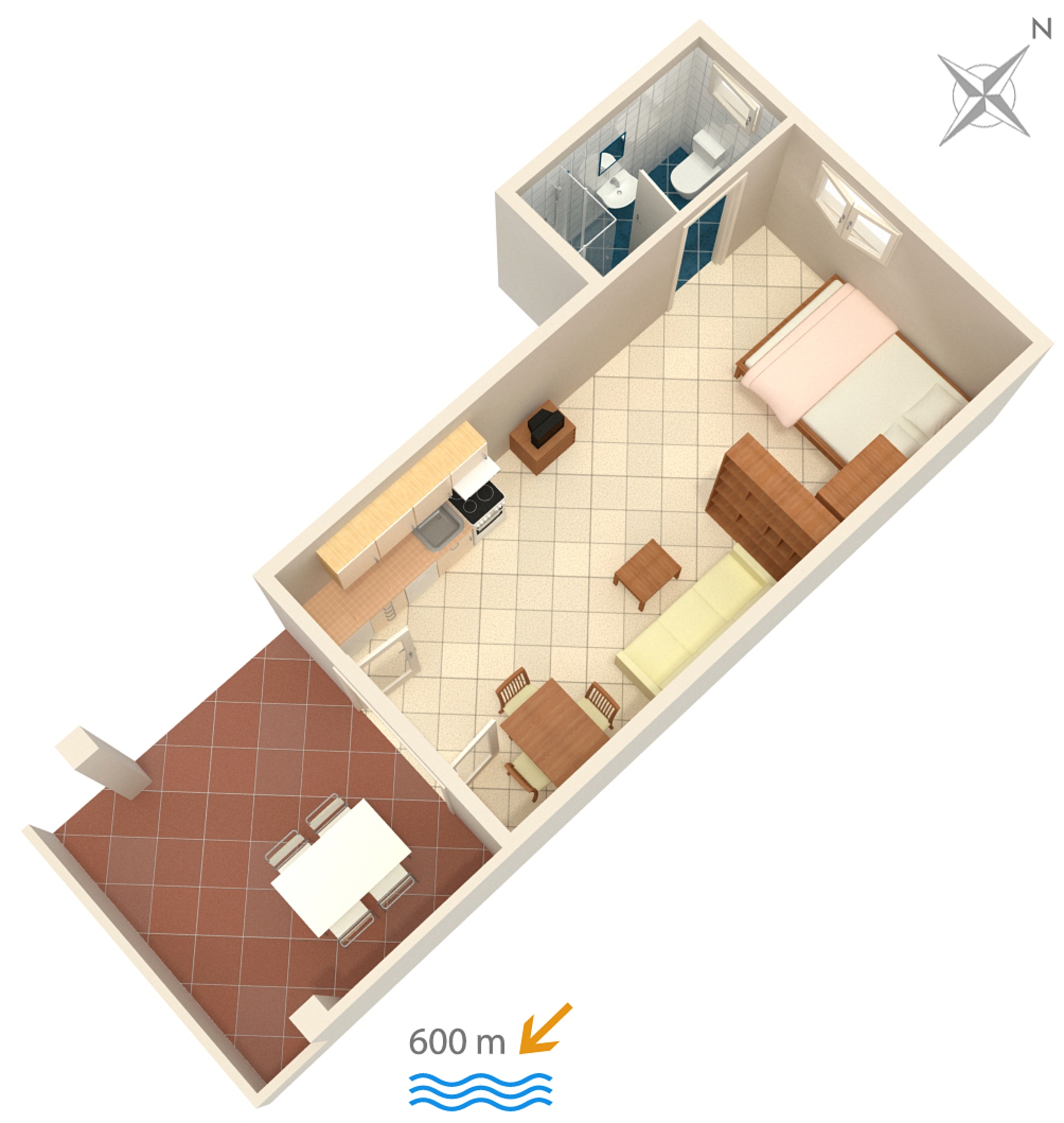 Studio flat with terrace Banjol, Rab  AS-a