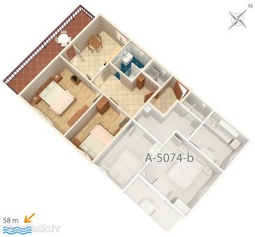 Jezera, Půdorys v ubytování typu apartment, domácí mazlíčci povoleni a WiFi.