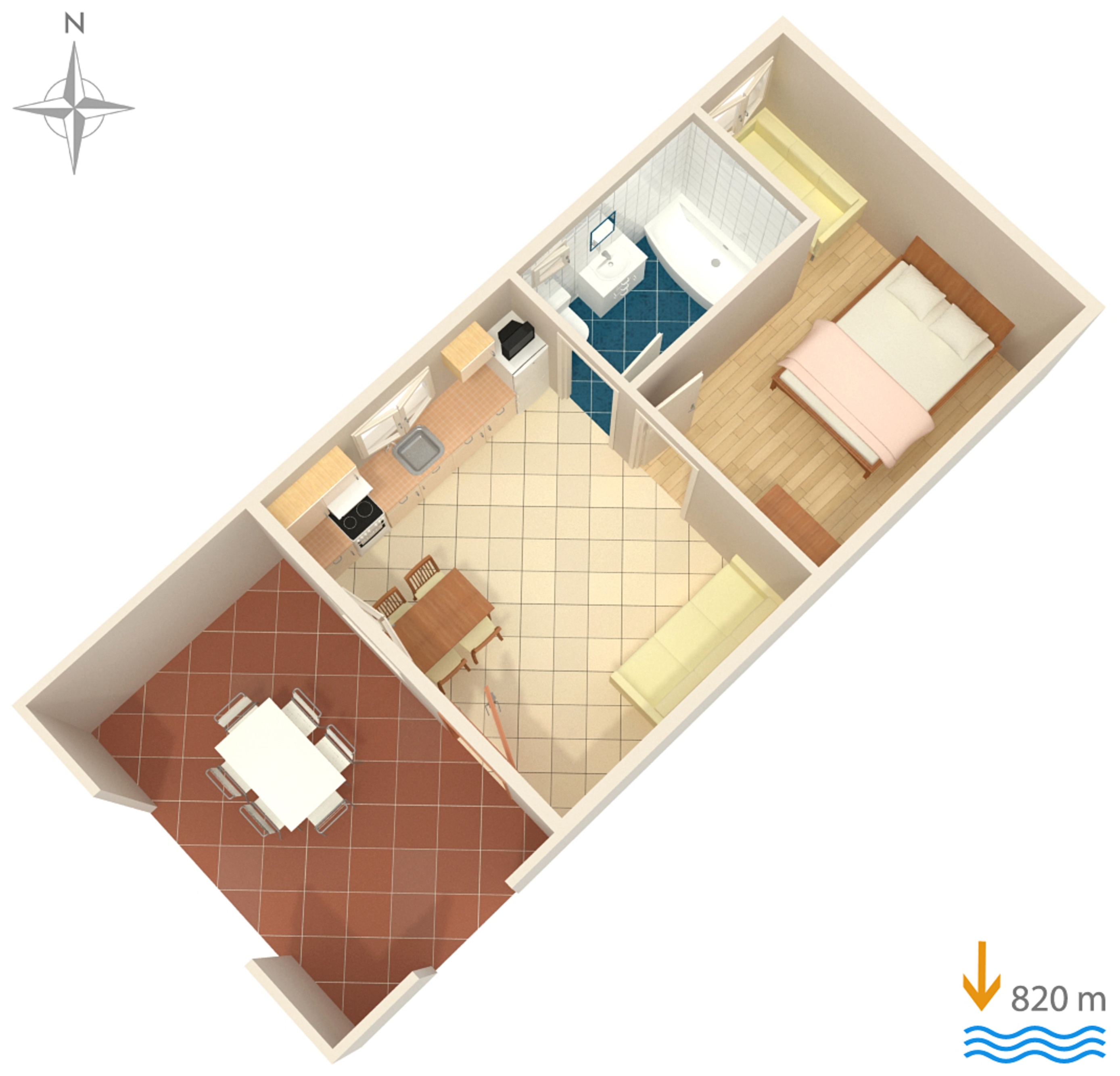One bedroom apartment with terrace Murter  A-b
