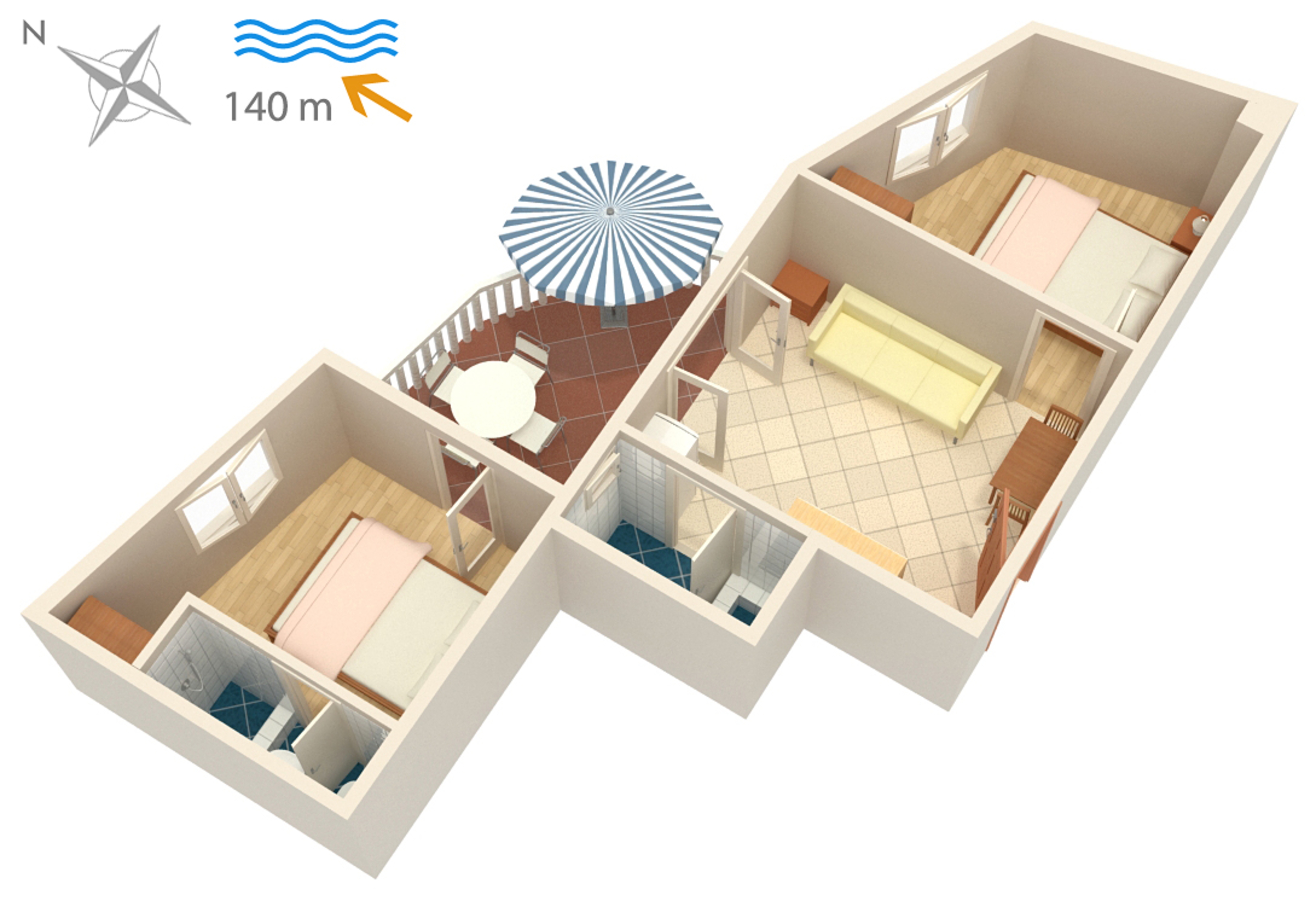 Two bedroom apartment with terrace Jezera, Murter  A-b