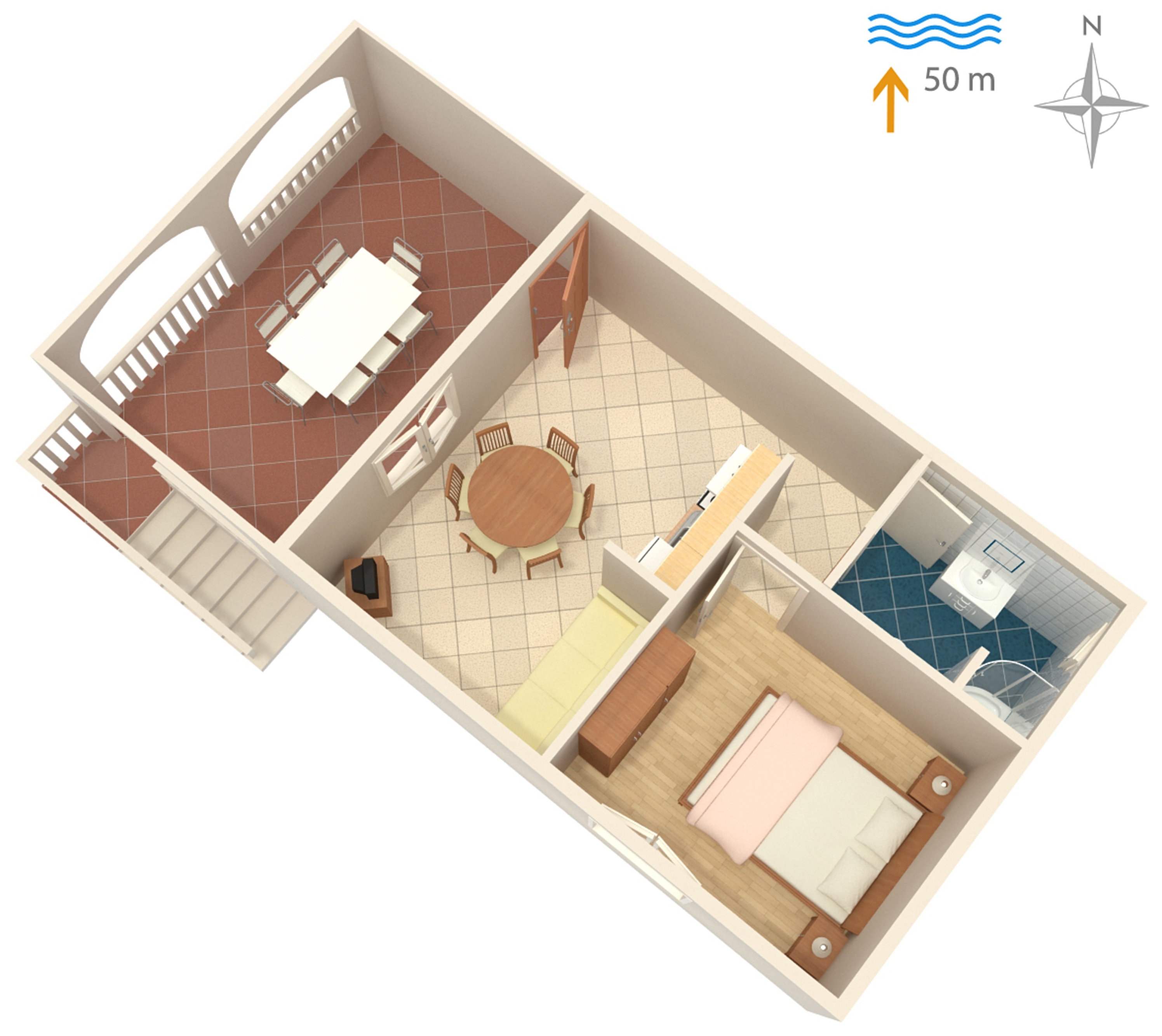 One bedroom apartment near beach Postira, Brač  A-b