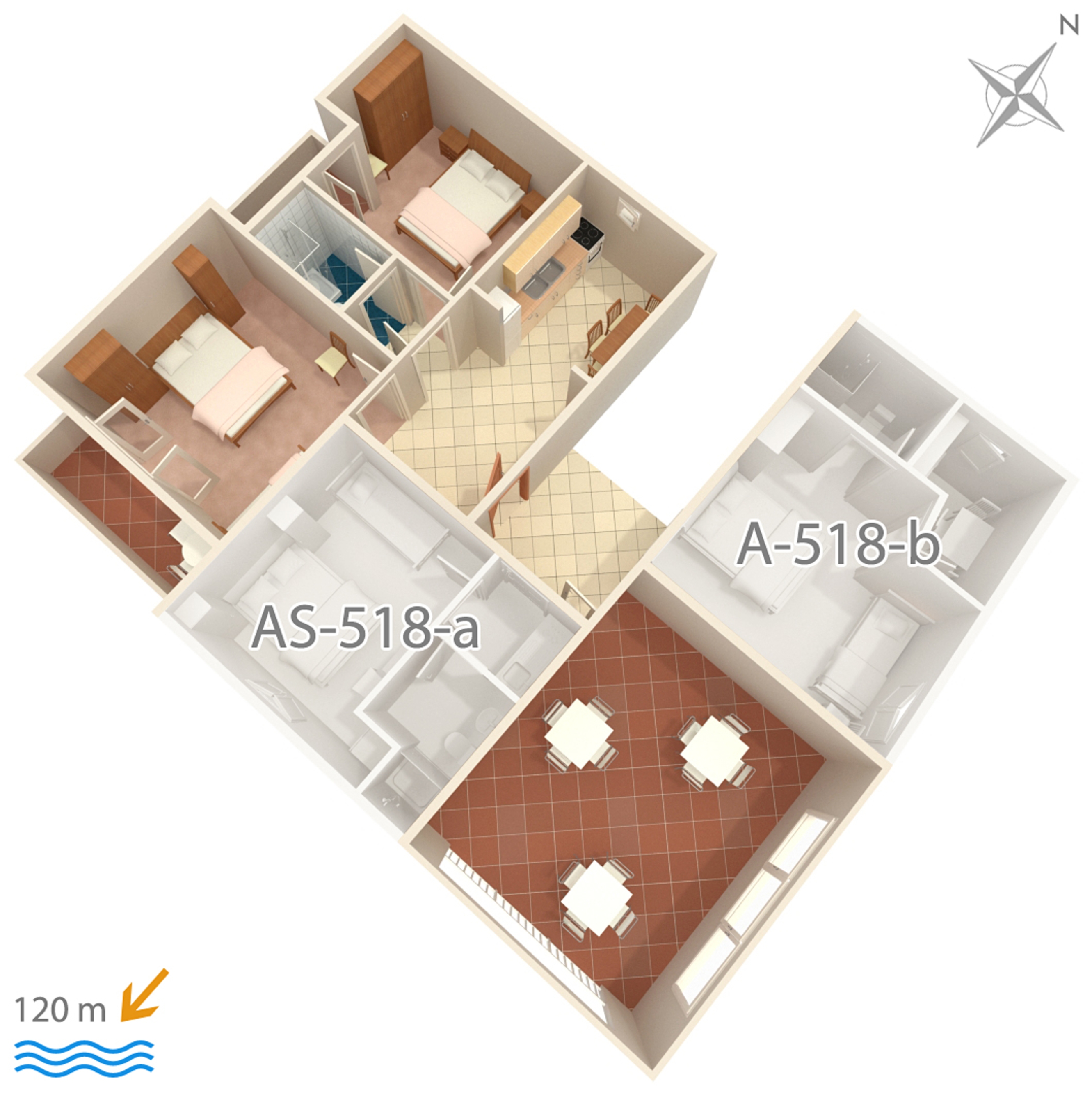 Two bedroom apartment with balcony and sea view Podgora, Makarska  A-a