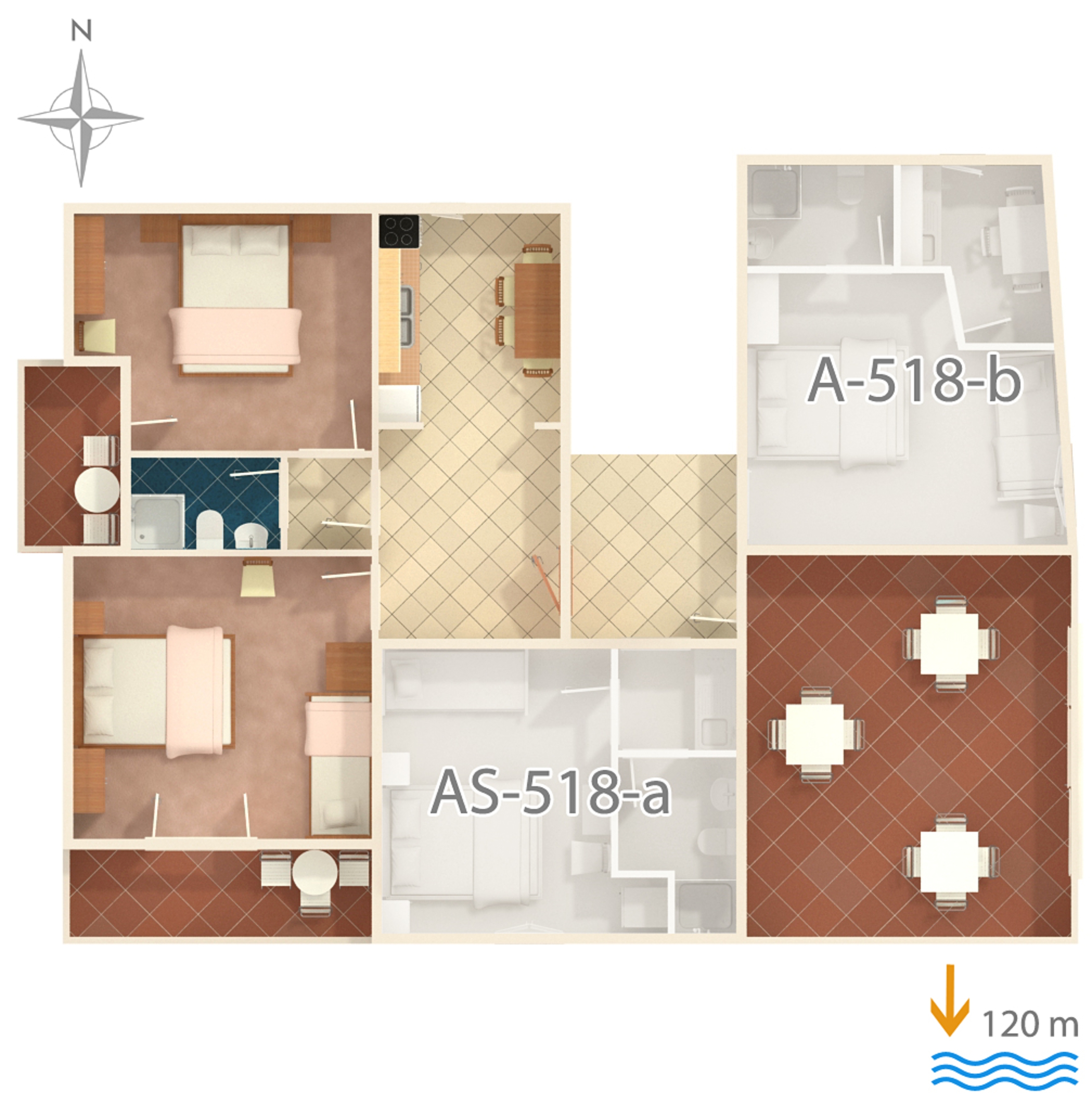 Two bedroom apartment with balcony and sea view Podgora, Makarska  A-a