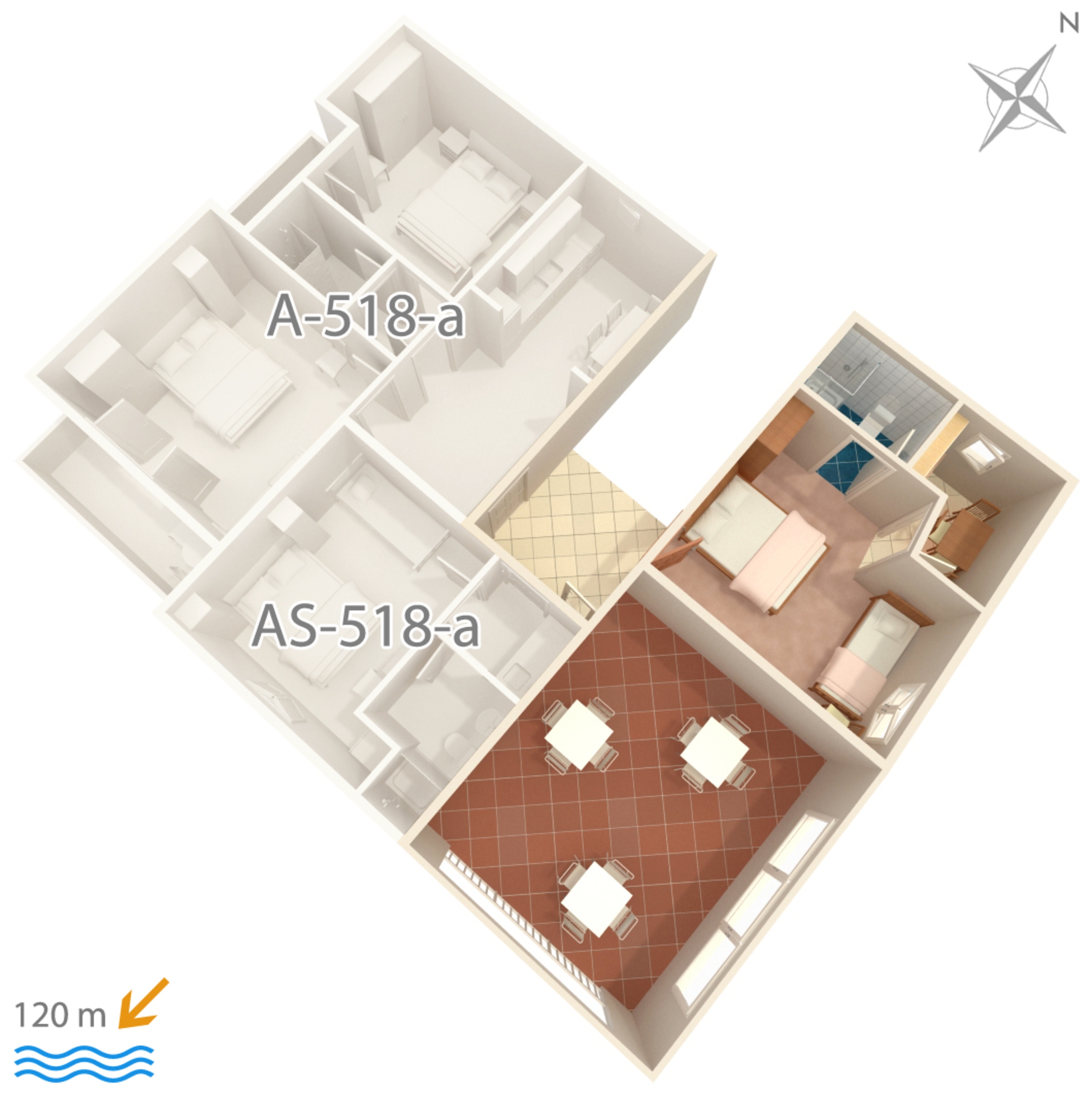 One bedroom apartment with air-conditioning Podgora, Makarska  A-b