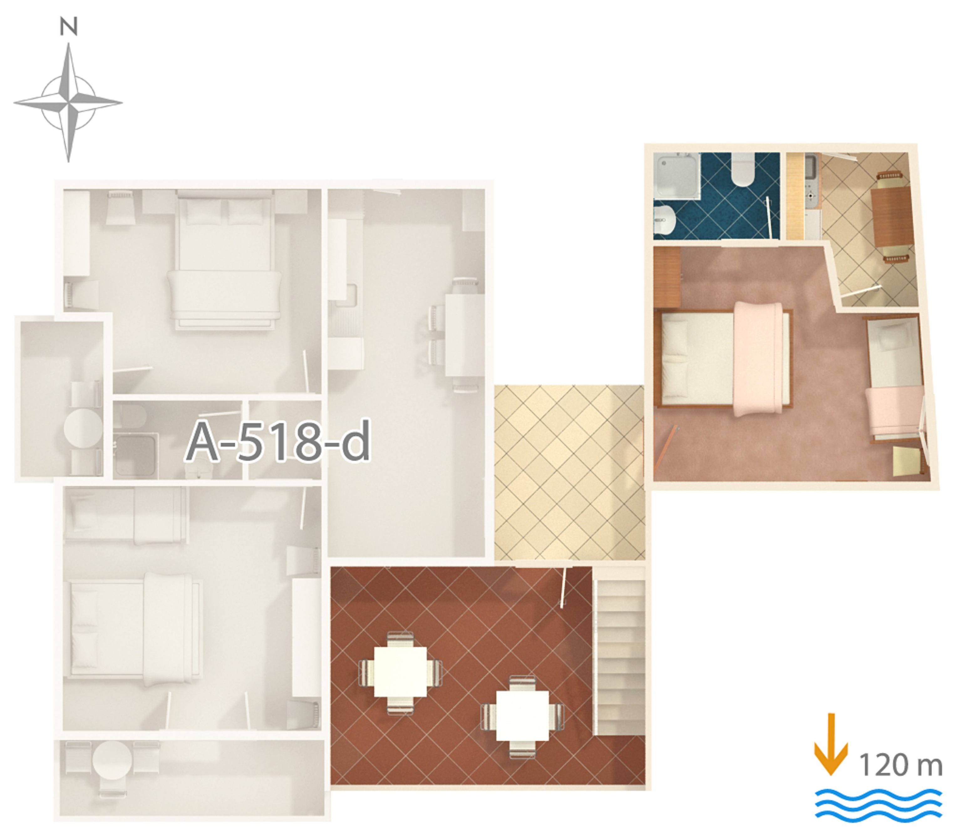 One bedroom apartment with air-conditioning Podgora, Makarska  A-c