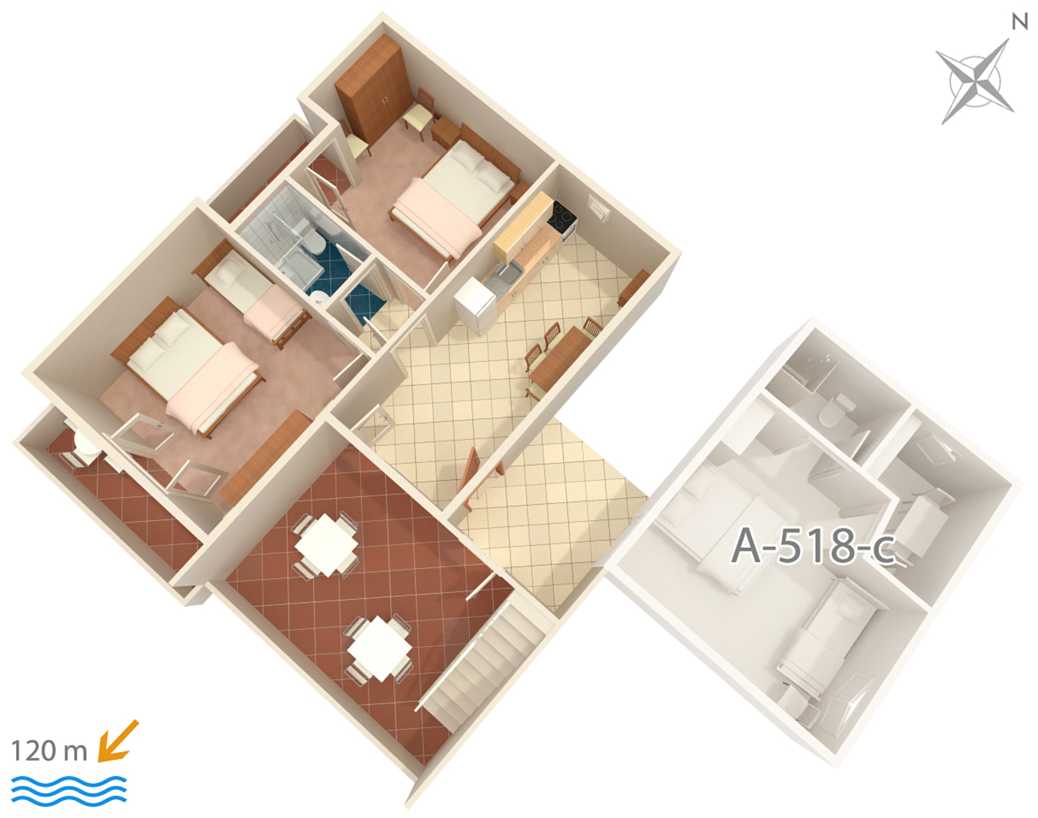 Two bedroom apartment with balcony and sea view Podgora, Makarska  A-d