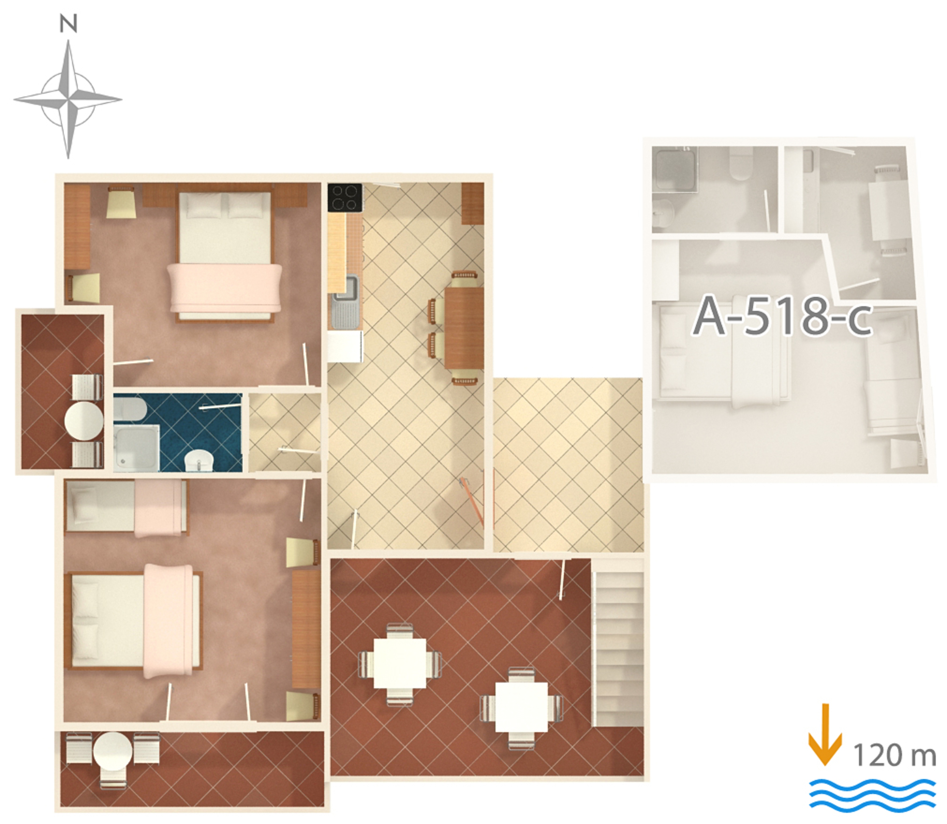 Two bedroom apartment with balcony and sea view Podgora, Makarska  A-d