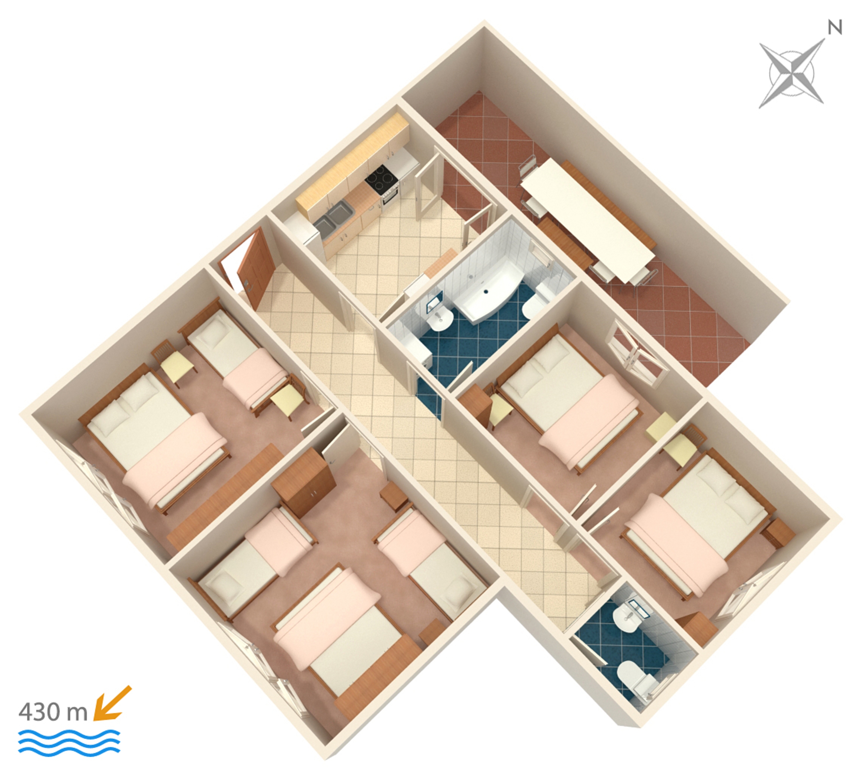 Four-bedroom apartment with terrace Gradac, Makarska  A-a