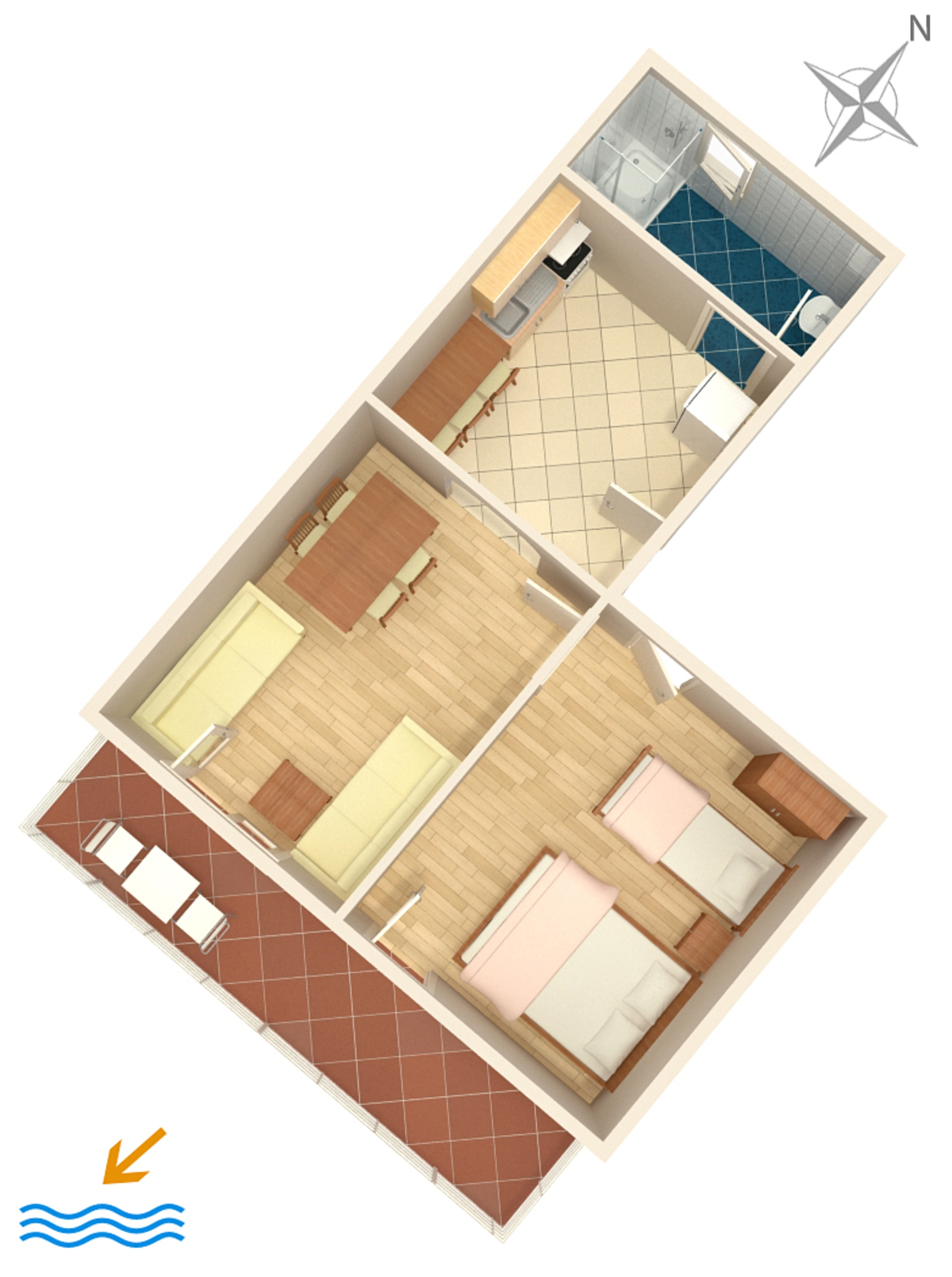 One bedroom apartment with balcony and sea view Gradac, Makarska  A-b