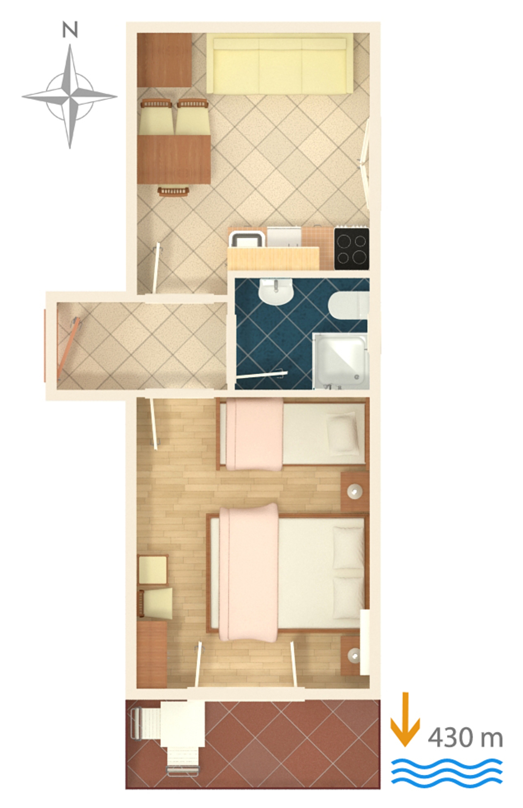 One bedroom apartment with balcony and sea view Gradac, Makarska  A-c
