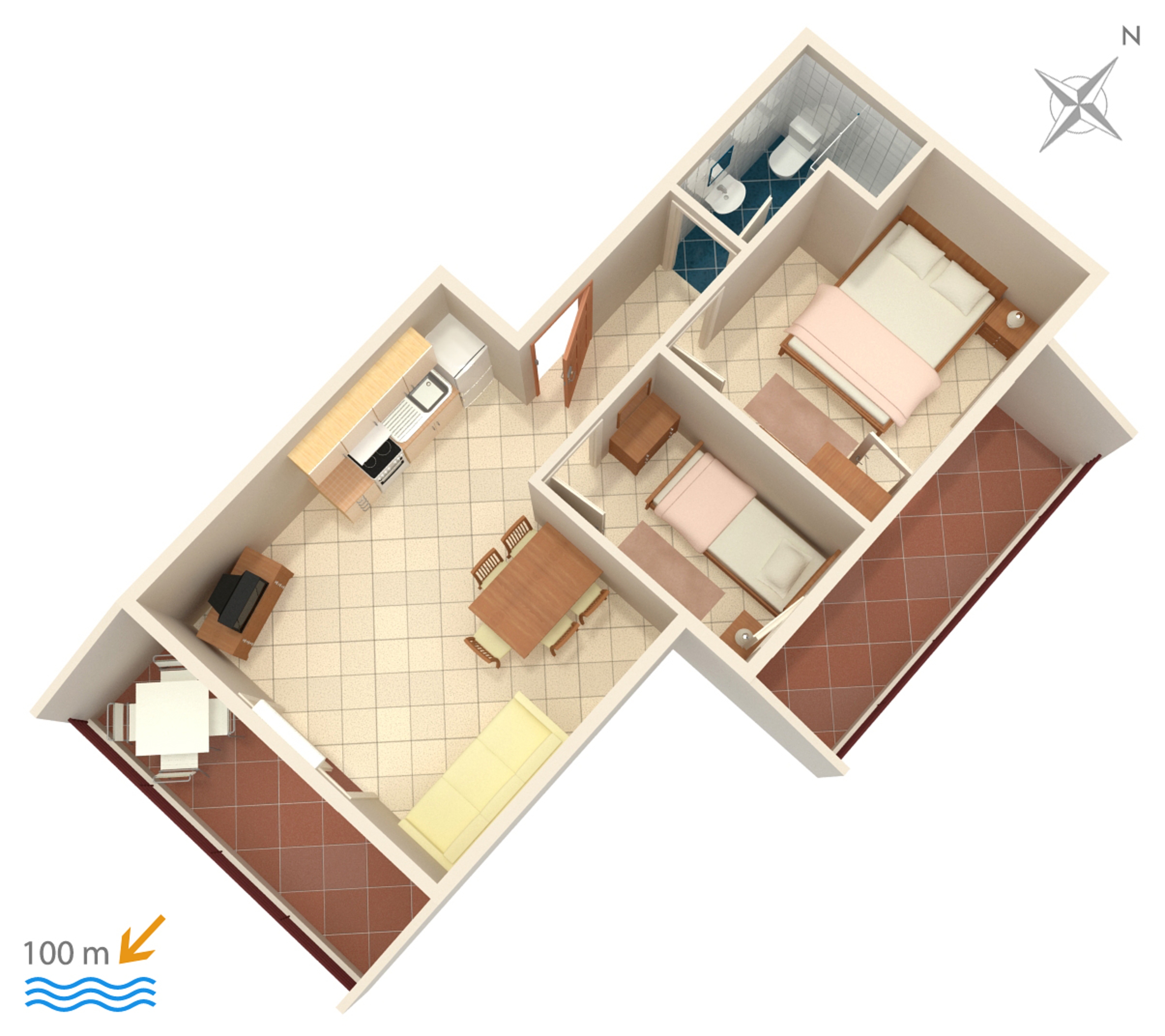 Two bedroom apartment with terrace and sea view Vinišće, Trogir  A-b