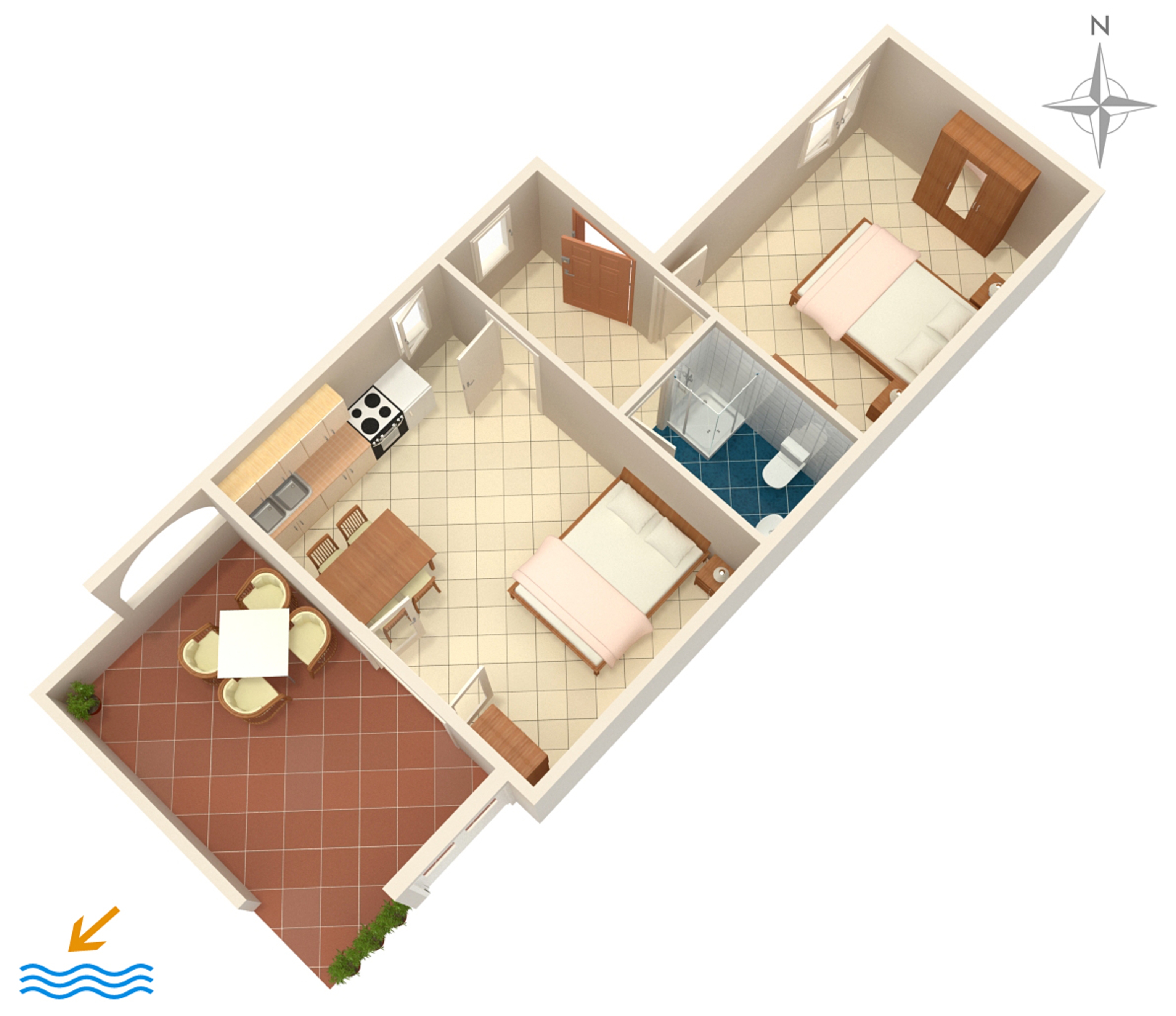 One bedroom apartment with terrace Mandre, Pag  A-a