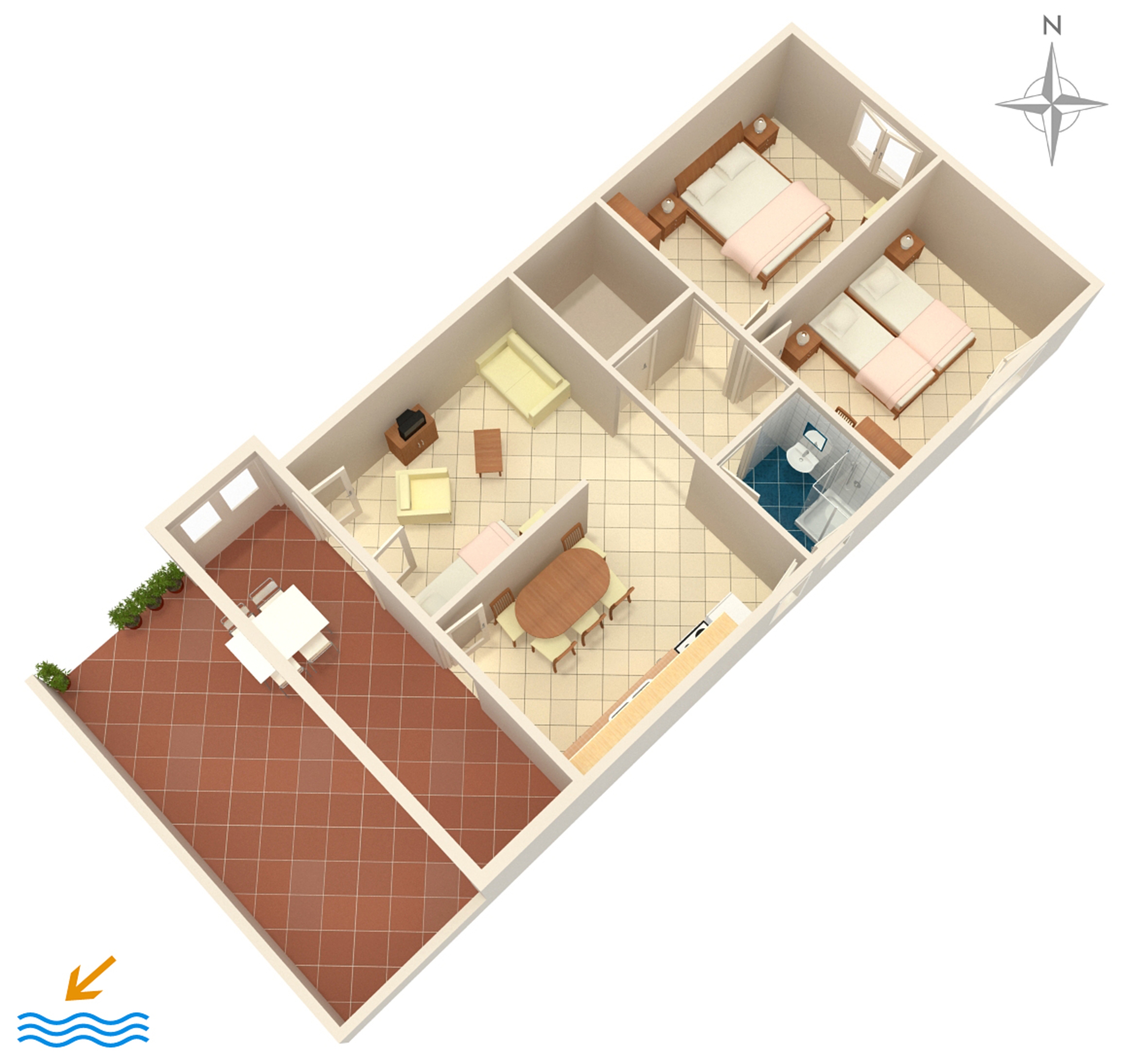 Two bedroom apartment with terrace Mandre, Pag  A-b