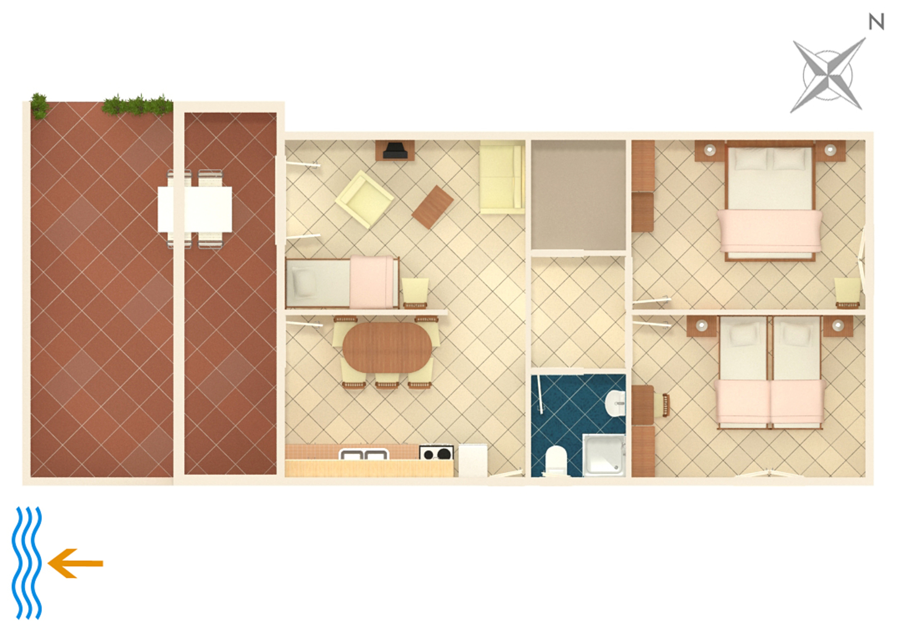 Two bedroom apartment with terrace Mandre, Pag  A-b