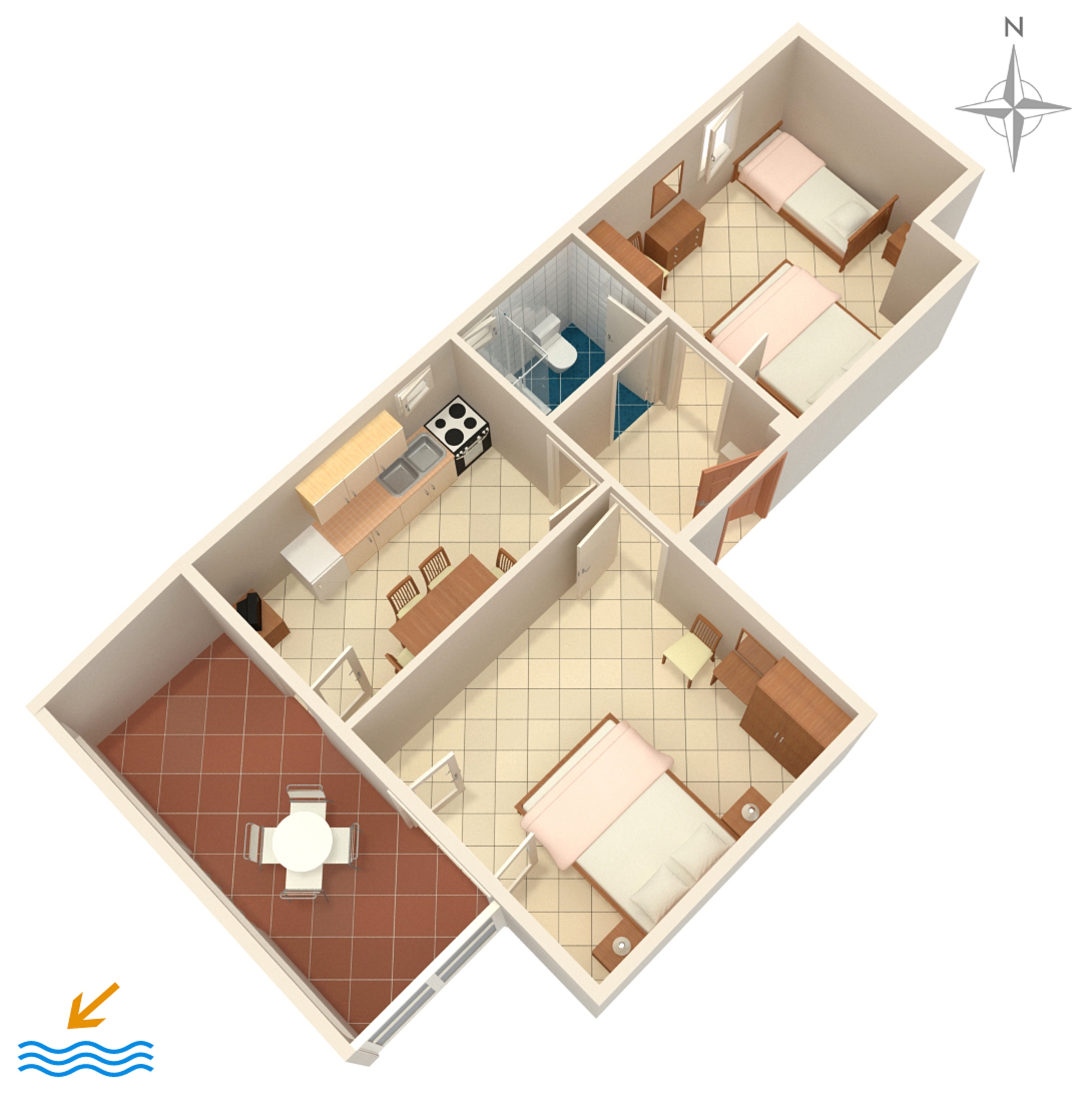 Two bedroom apartment with terrace and sea view Mandre, Pag  A-d