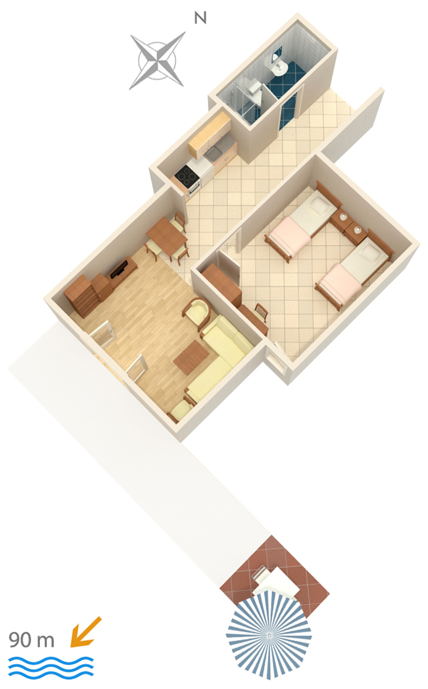 One bedroom apartment with terrace and sea view Igrane, Makarska  A-b