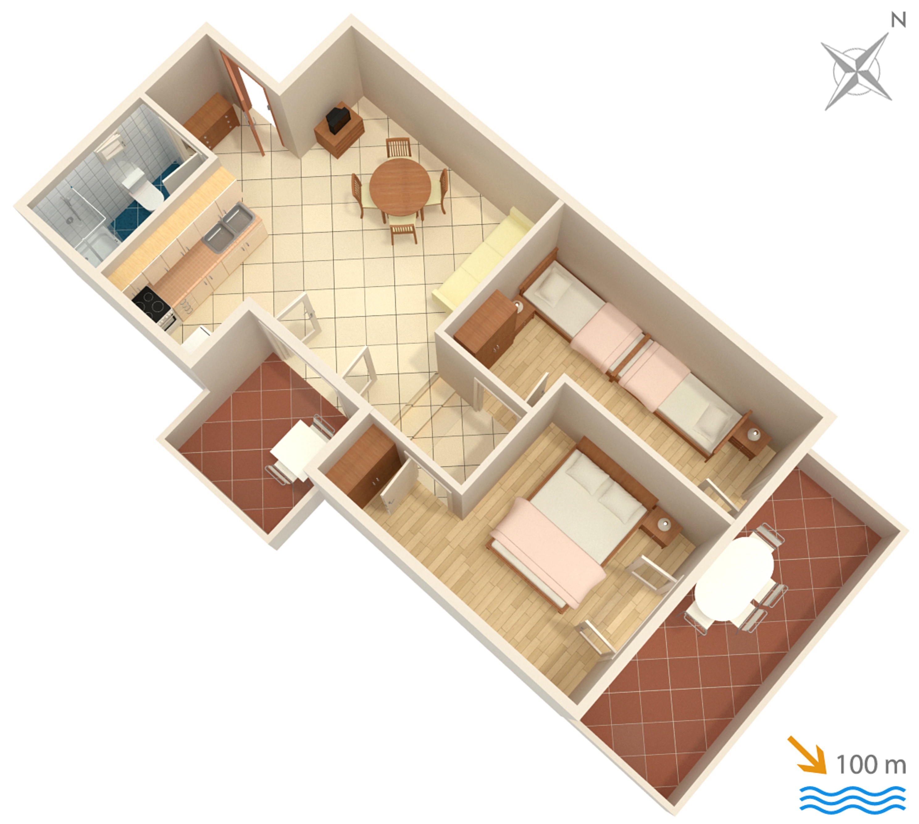 Two bedroom apartment with terrace and sea view Rogoznica  A-a