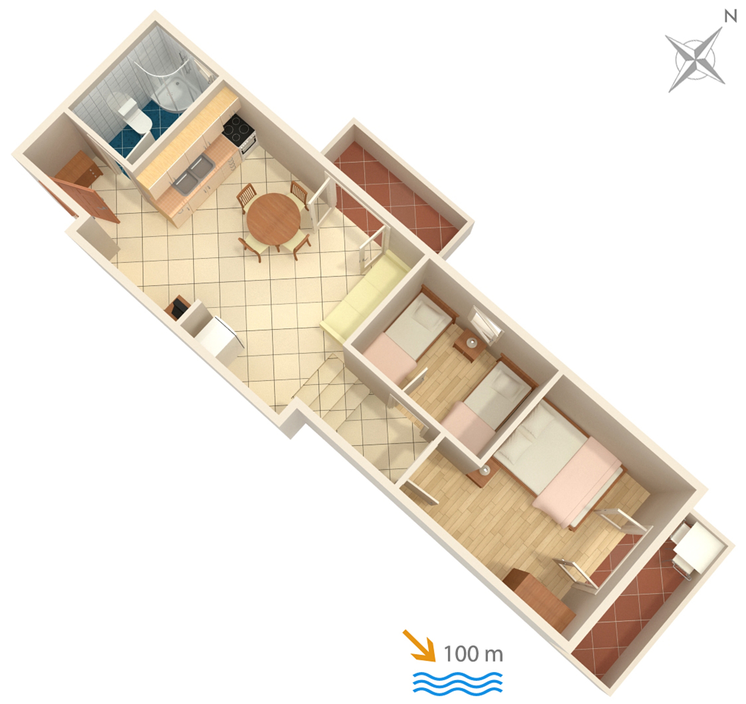 Two bedroom apartment with balcony and sea view Rogoznica  A-b