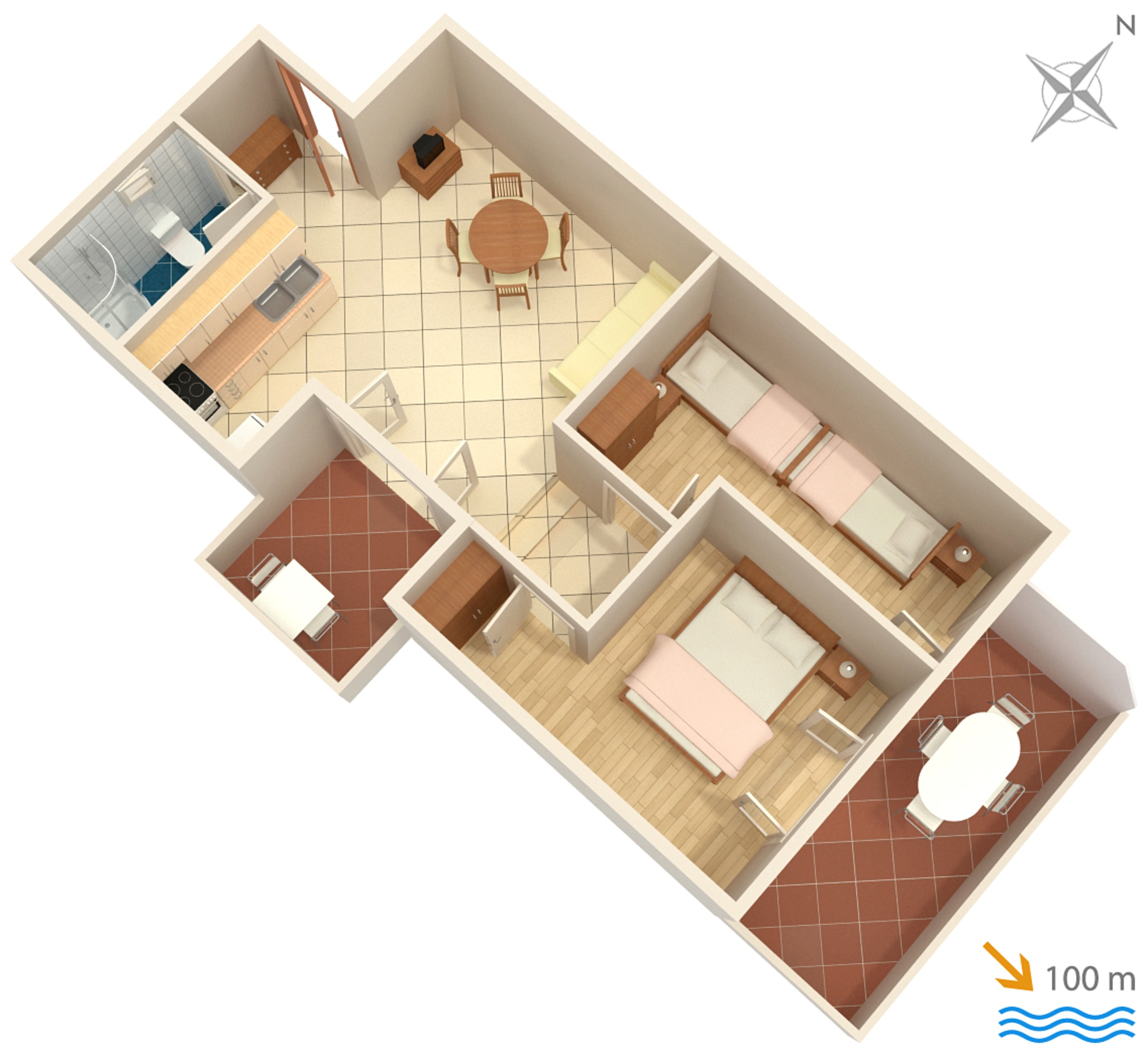 Two bedroom apartment with terrace and sea view Rogoznica  A-c