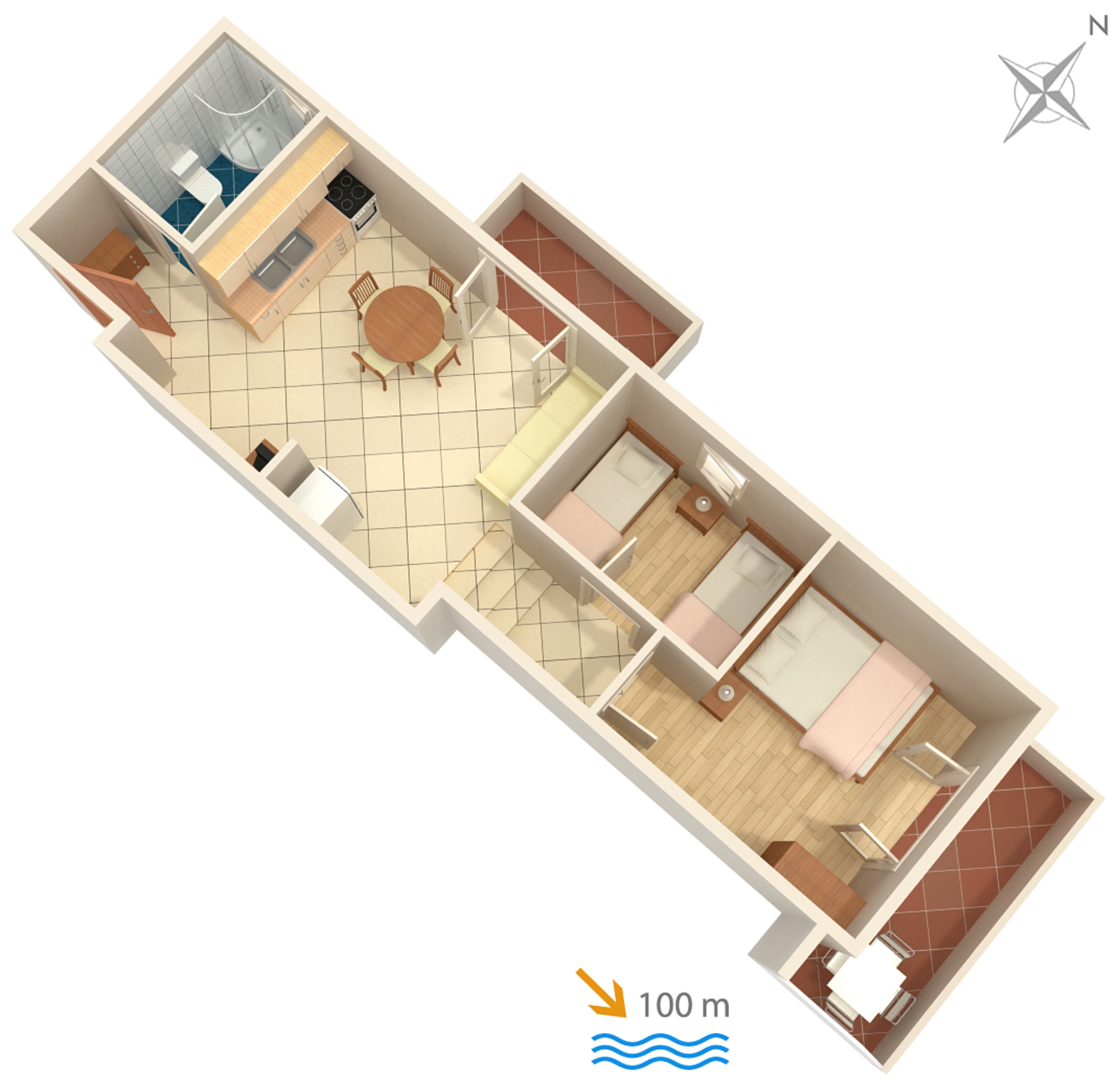 Two bedroom apartment with terrace and sea view Rogoznica  A-d