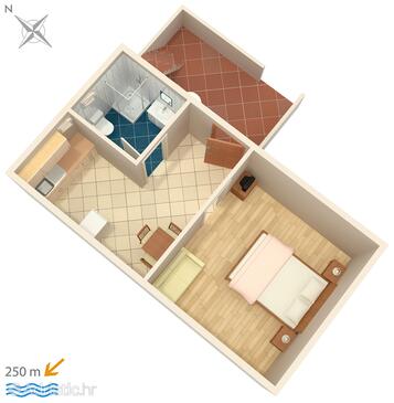 Metajna, plattegrond in the apartment, (pet friendly) en WiFi.