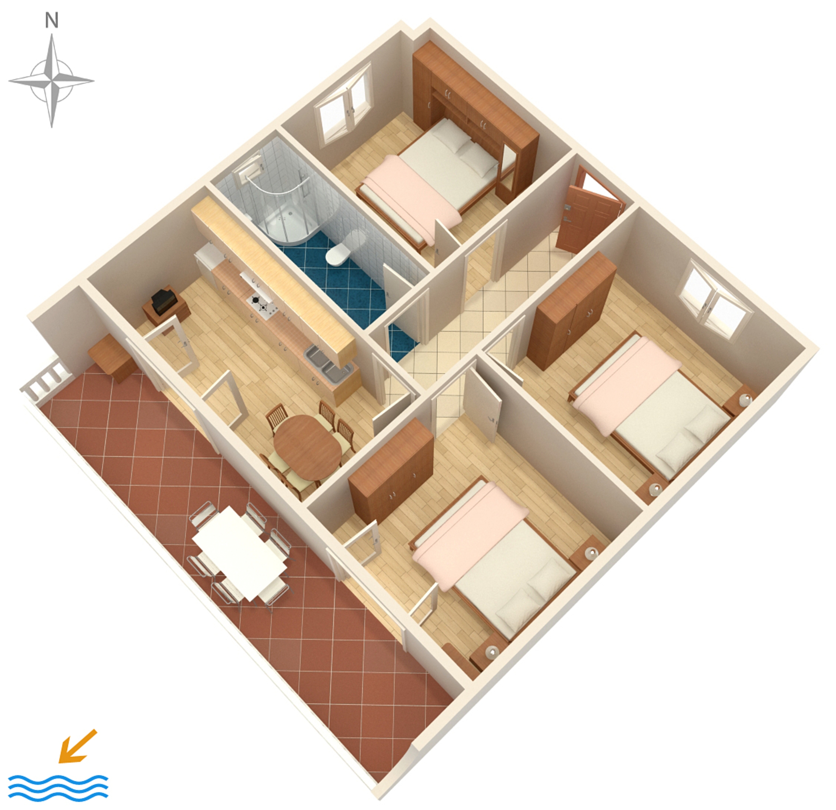 Three bedroom apartment near beach Pag  A-b