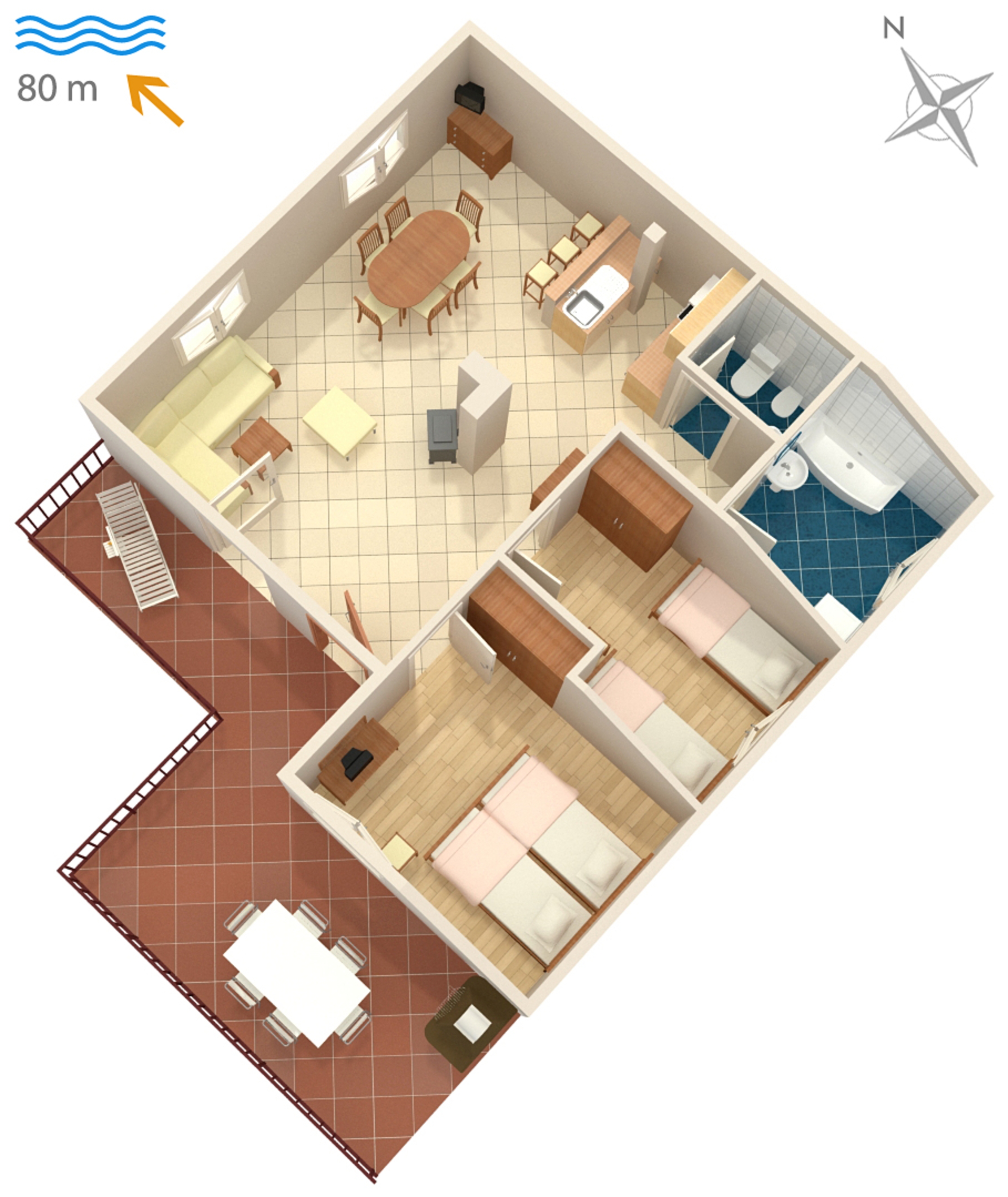 Two bedroom apartment with terrace and sea view Malinska, Krk (A-5290-a)