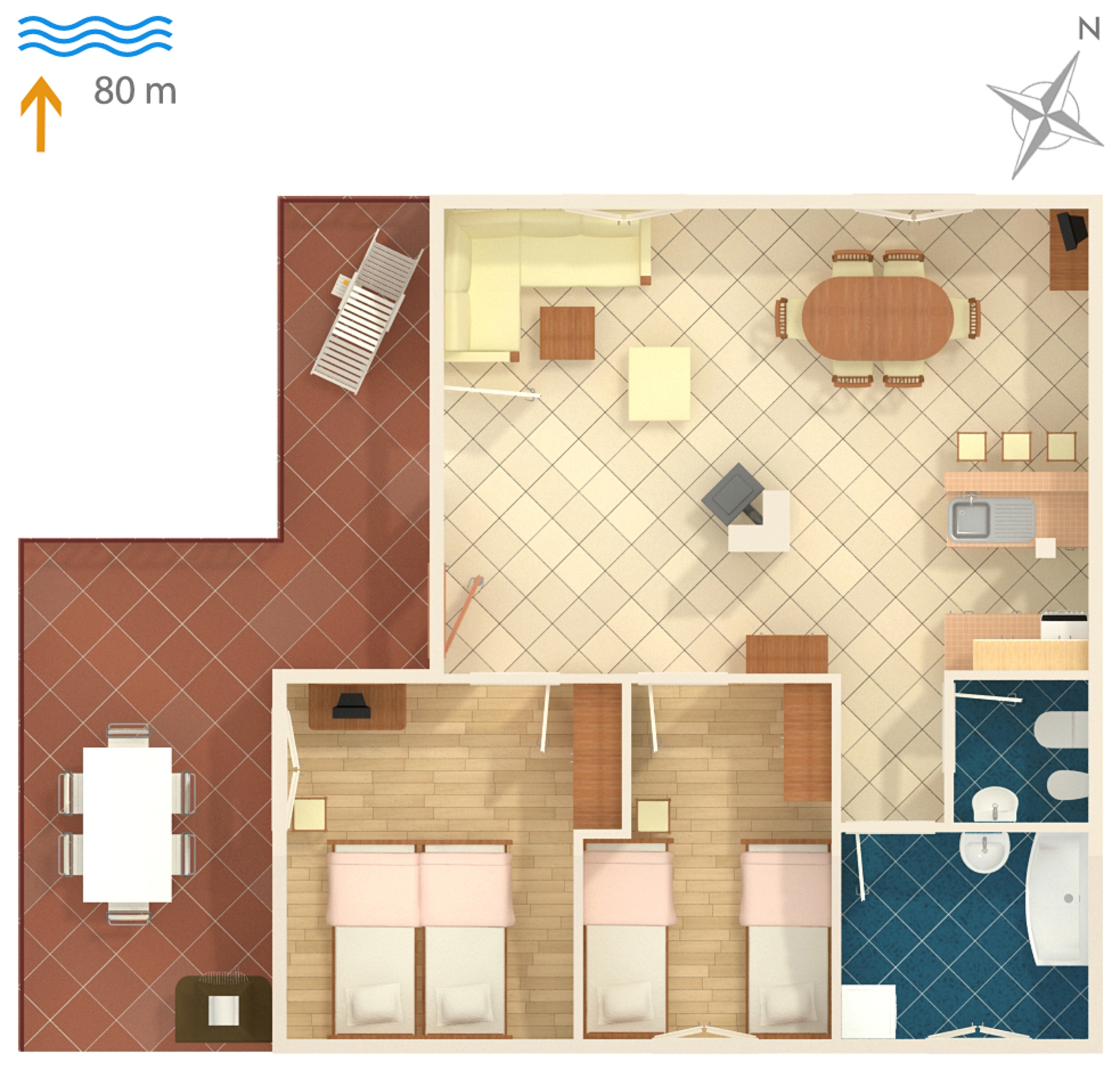 Two bedroom apartment with terrace and sea view Malinska, Krk (A-5290-a)