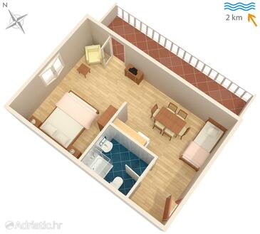 Sveti Anton, plattegrond in the studio-apartment, WiFi.