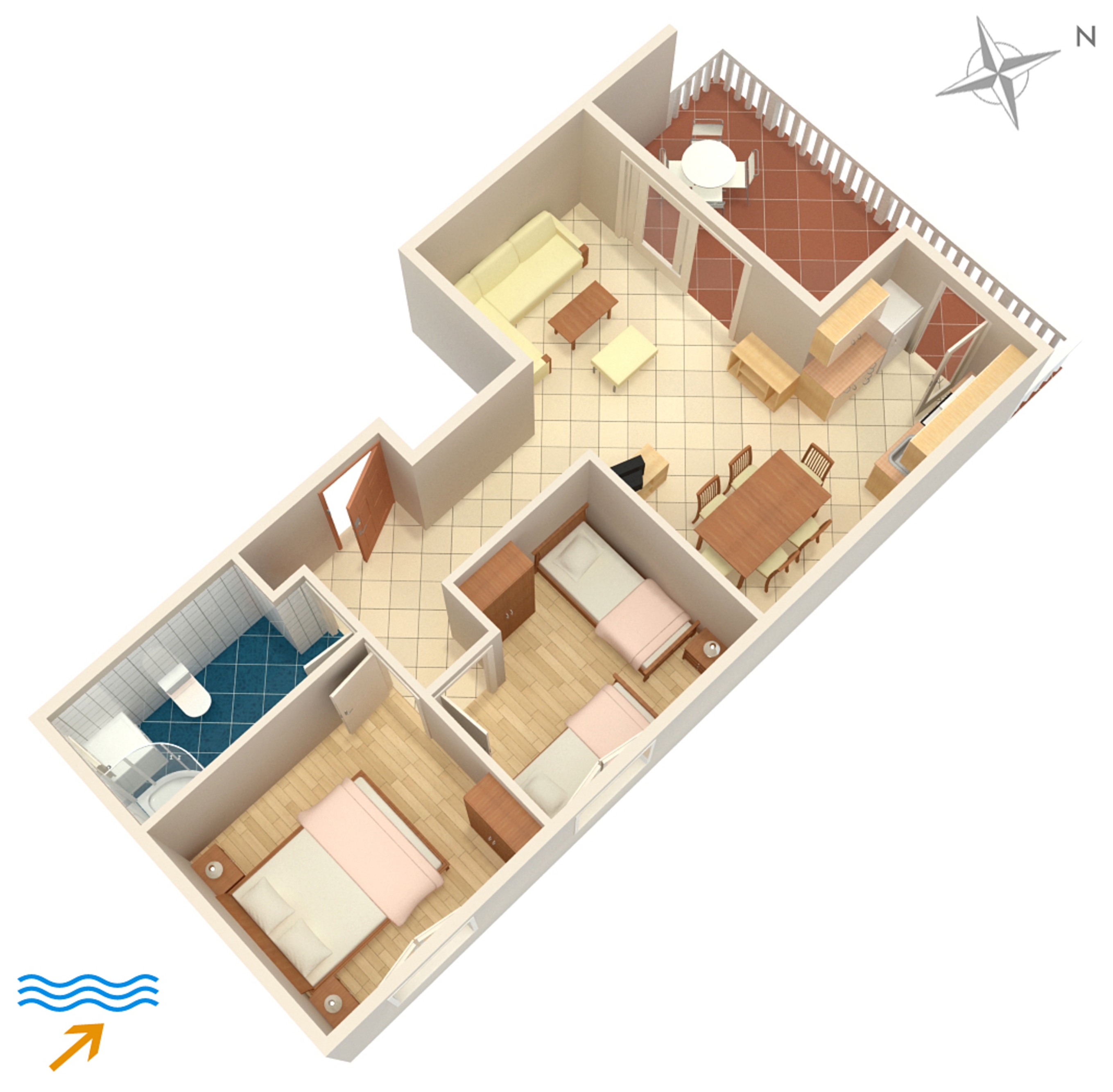 Two bedroom apartment with terrace and sea view Njivice, Krk  A-a