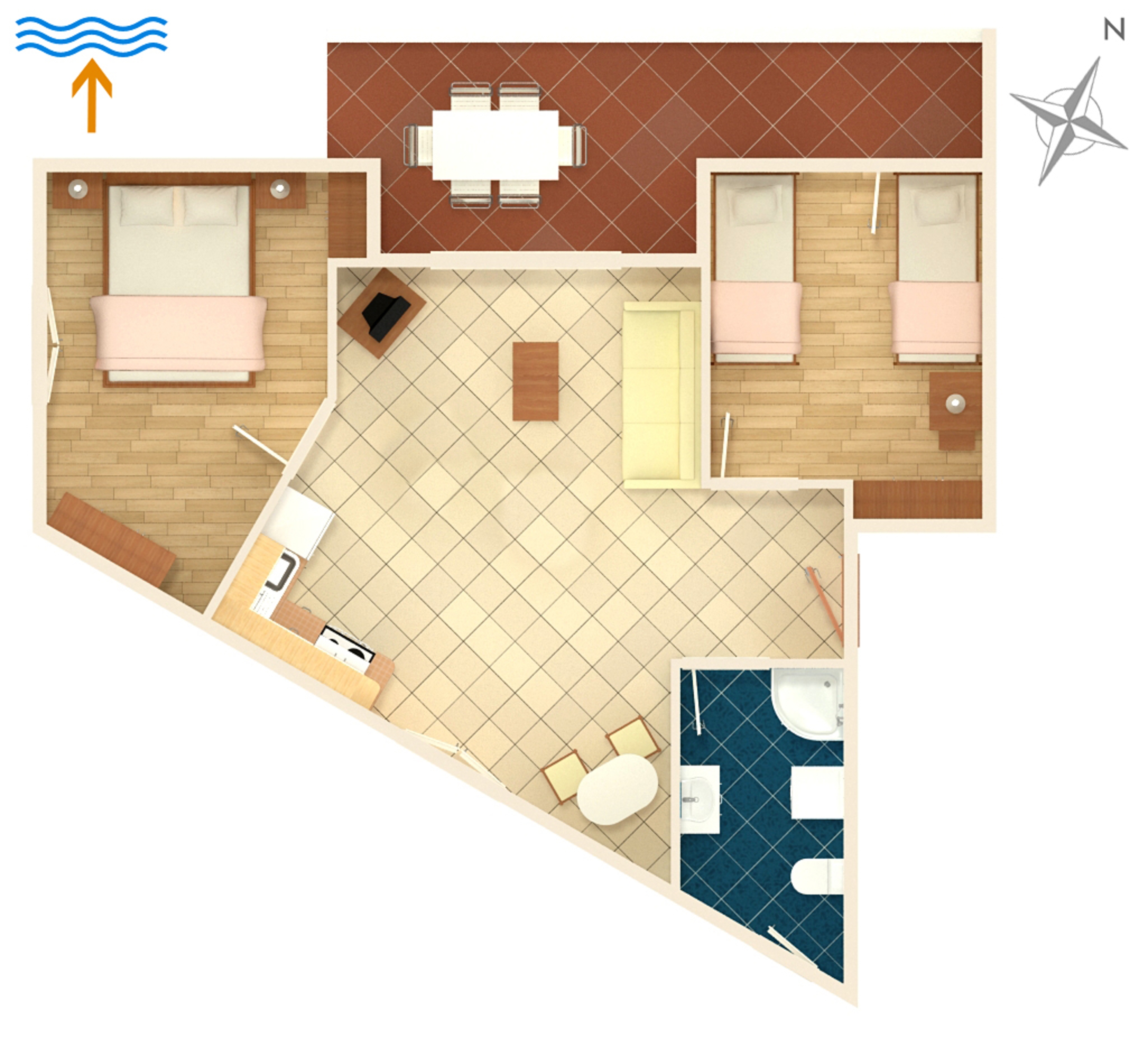 Two bedroom apartment with terrace and sea view Njivice, Krk  A-b