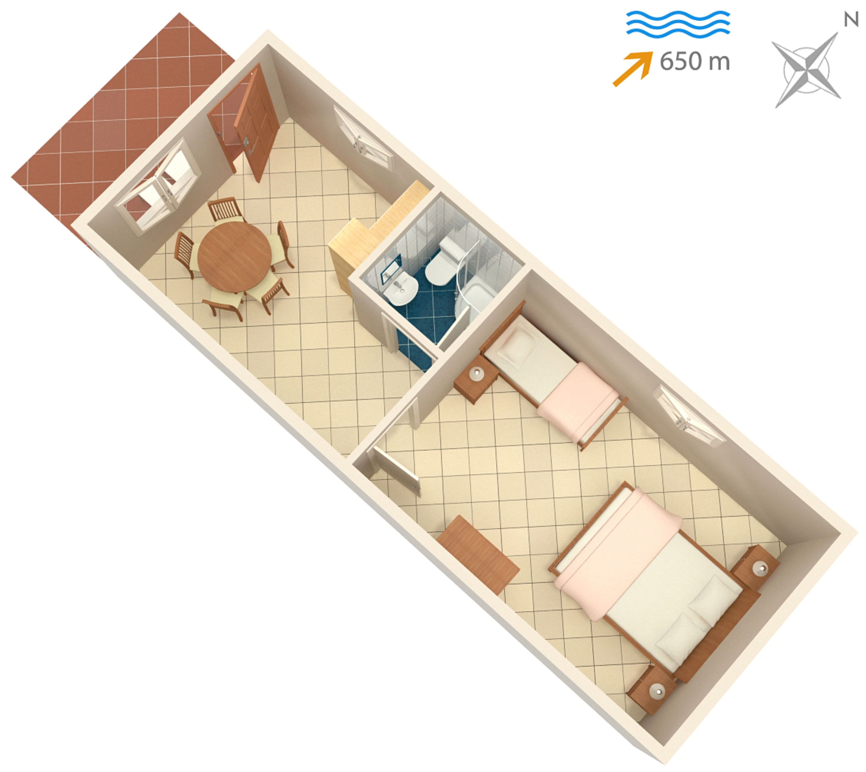 One bedroom apartment with terrace and sea view Vrbnik, Krk  A-a