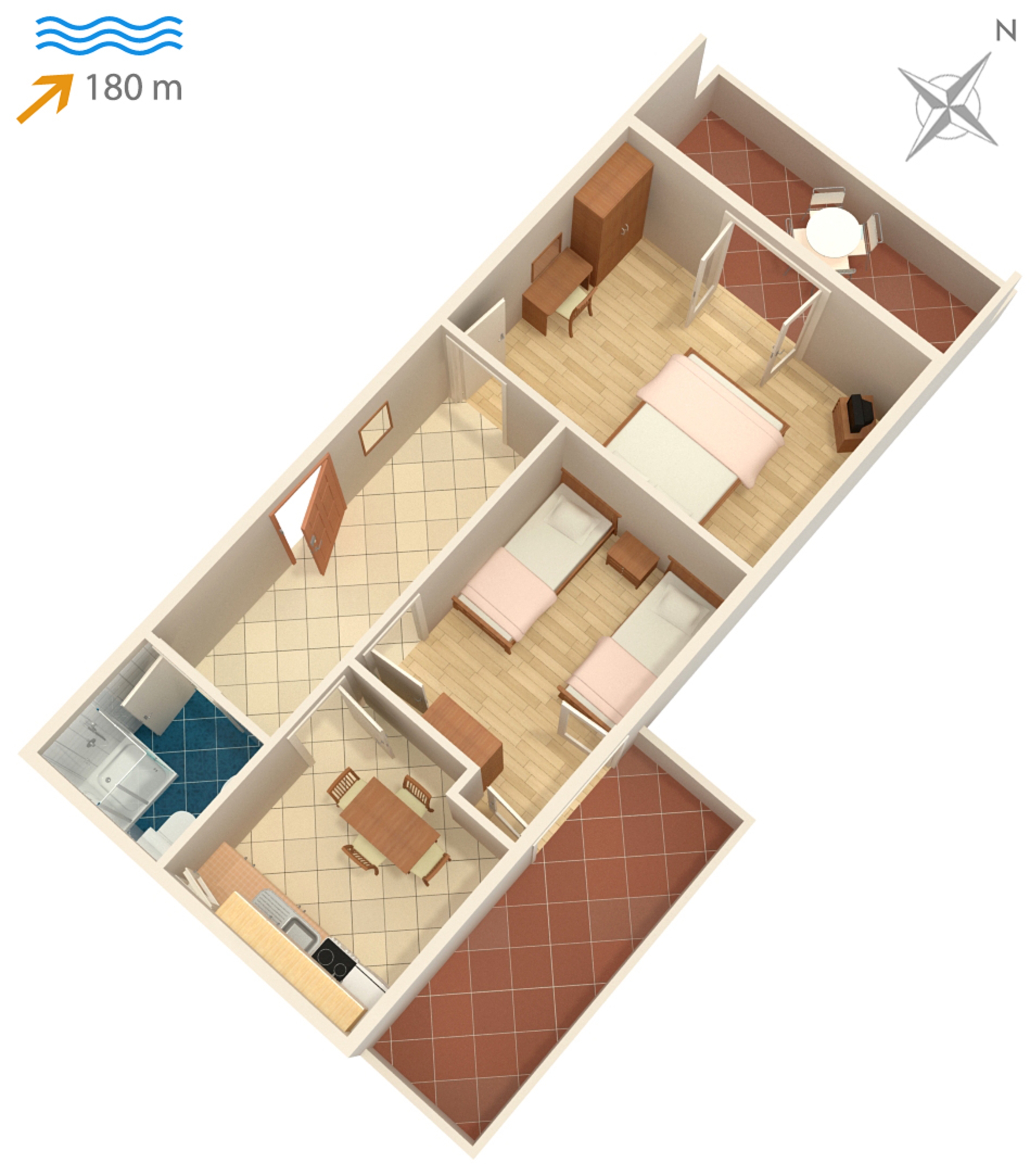 Two bedroom apartment with terrace and sea view Pag  A-b