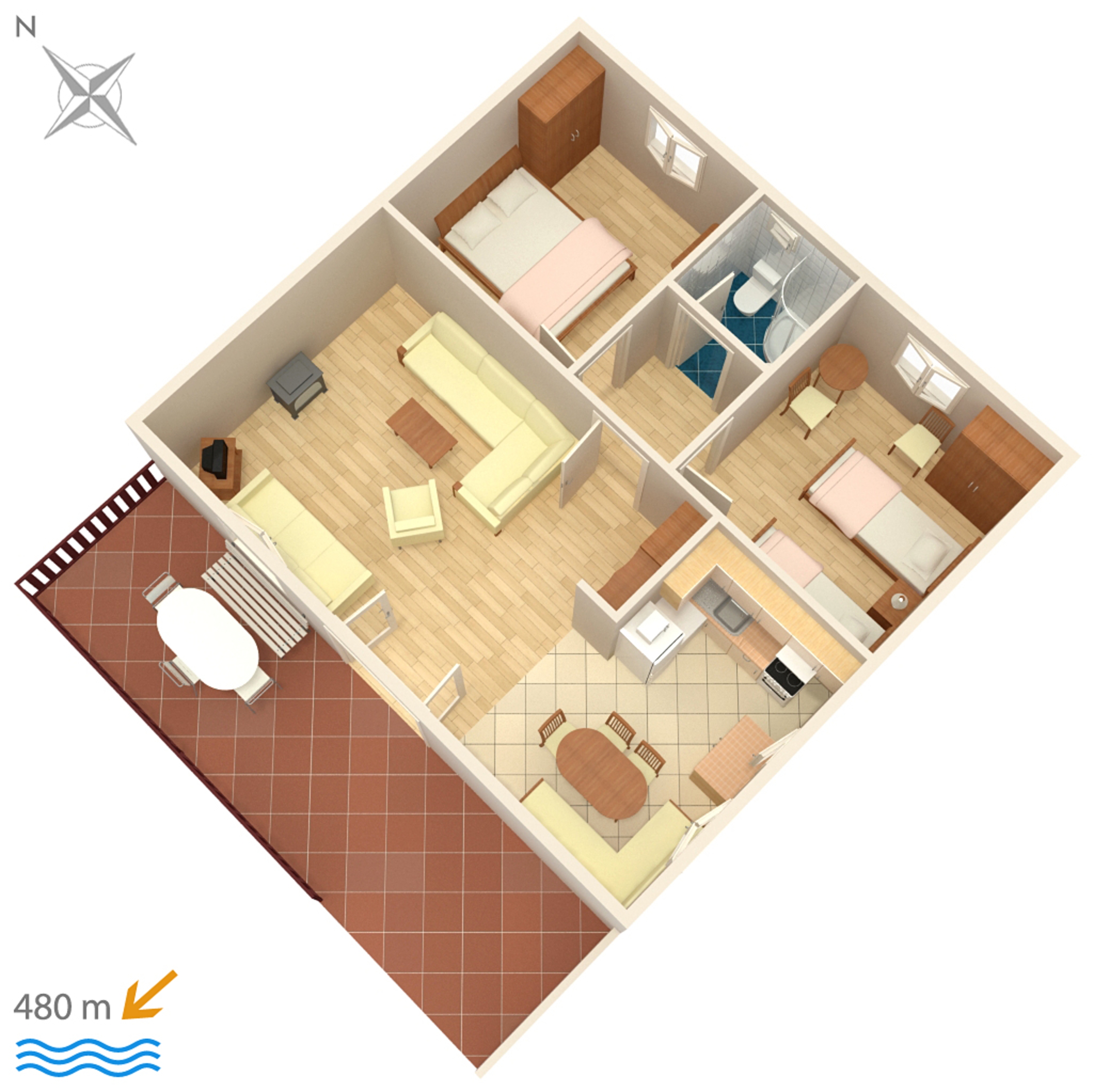 Two bedroom apartment with terrace Njivice, Krk  A-a