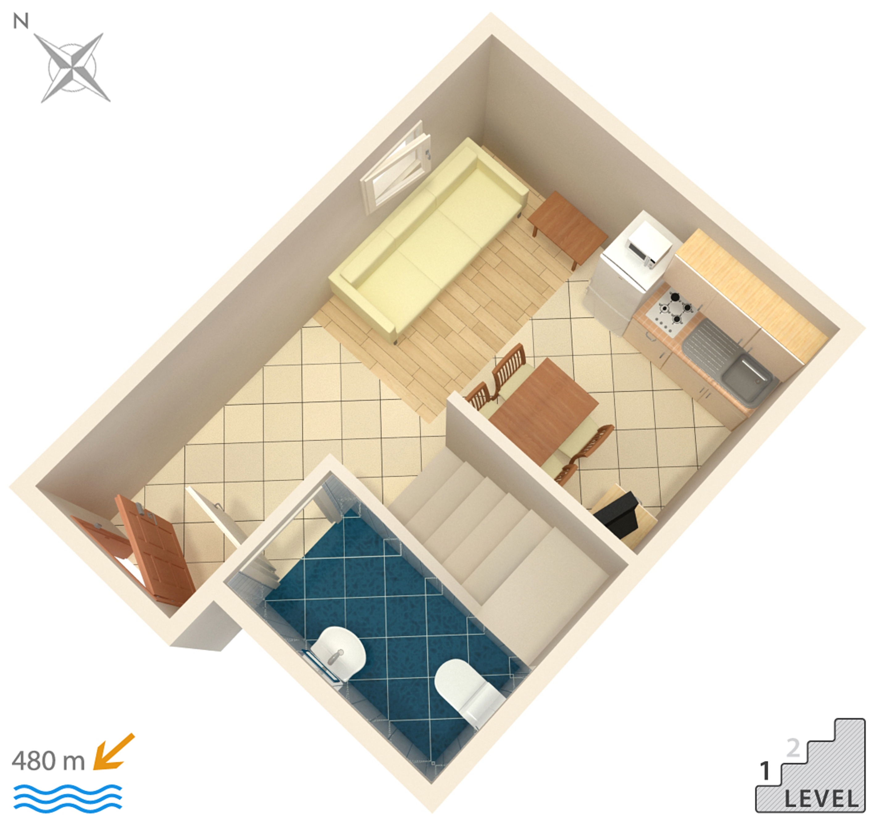Two bedroom apartment with terrace Njivice, Krk  A-b