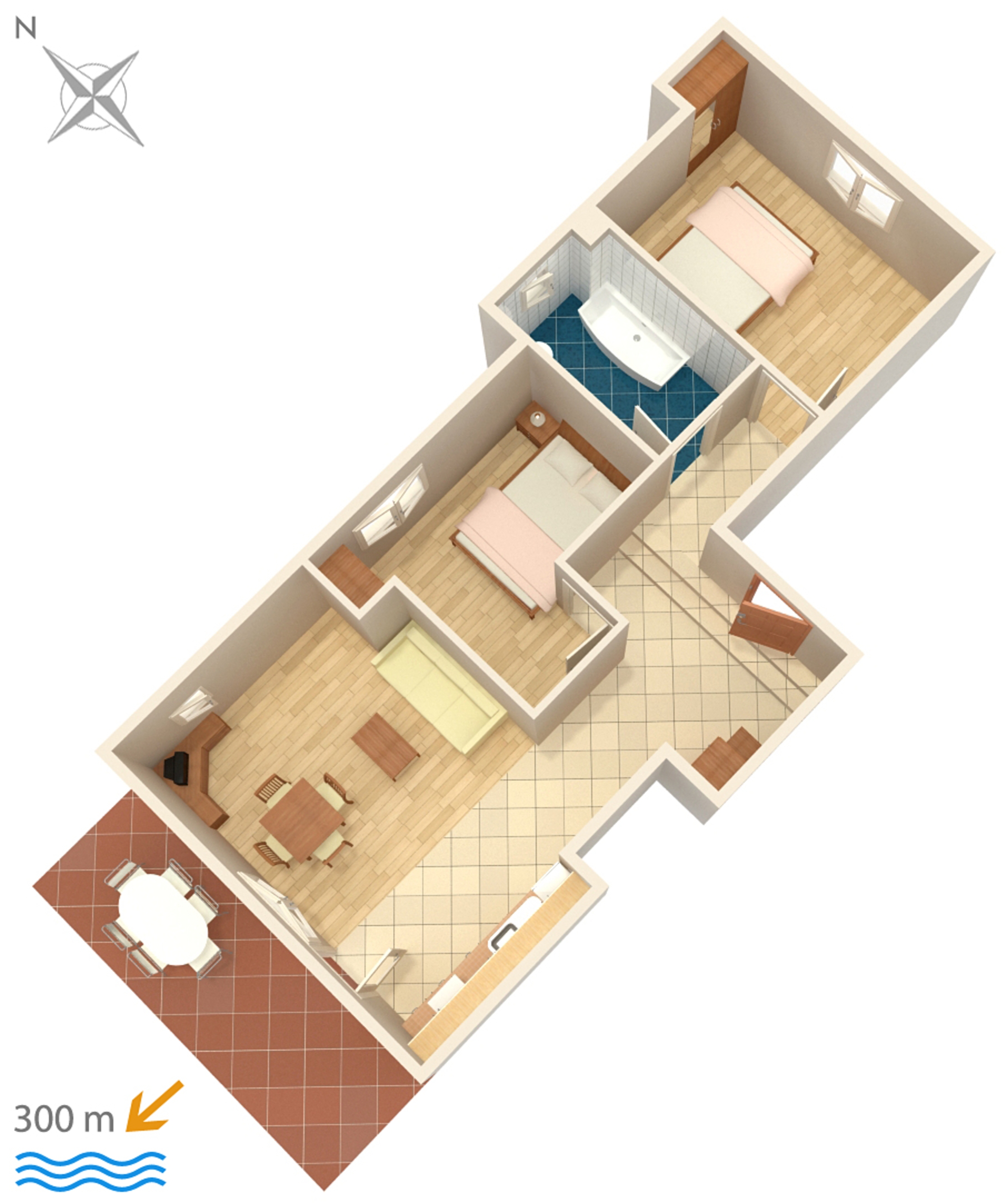 Two bedroom apartment with terrace and sea view Punat, Krk (A-5343-c)