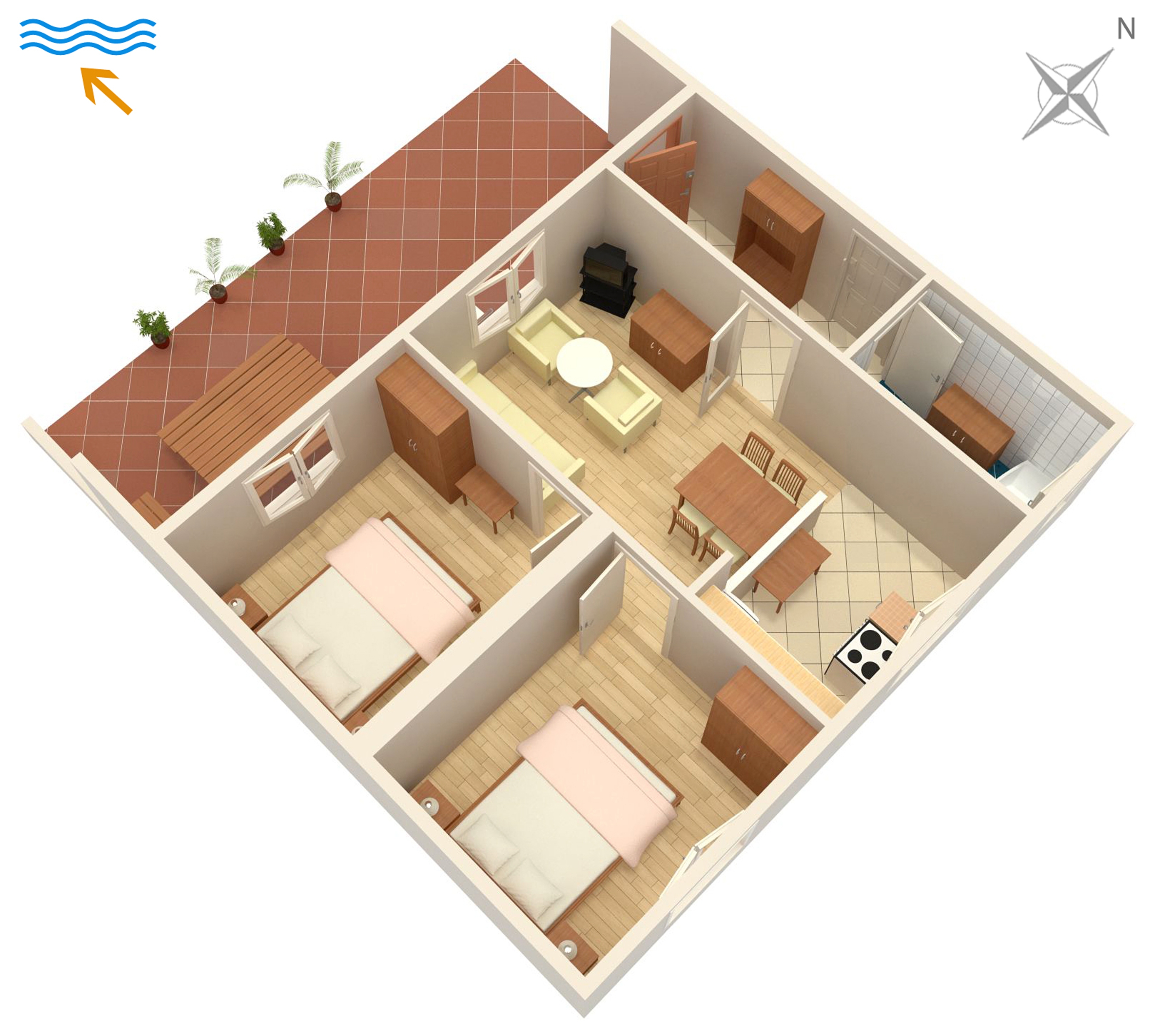 Two bedroom apartment with terrace and sea view Punat, Krk  A-a