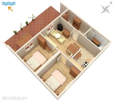 Punat, Plan in the apartment, (pet friendly) and WiFi.