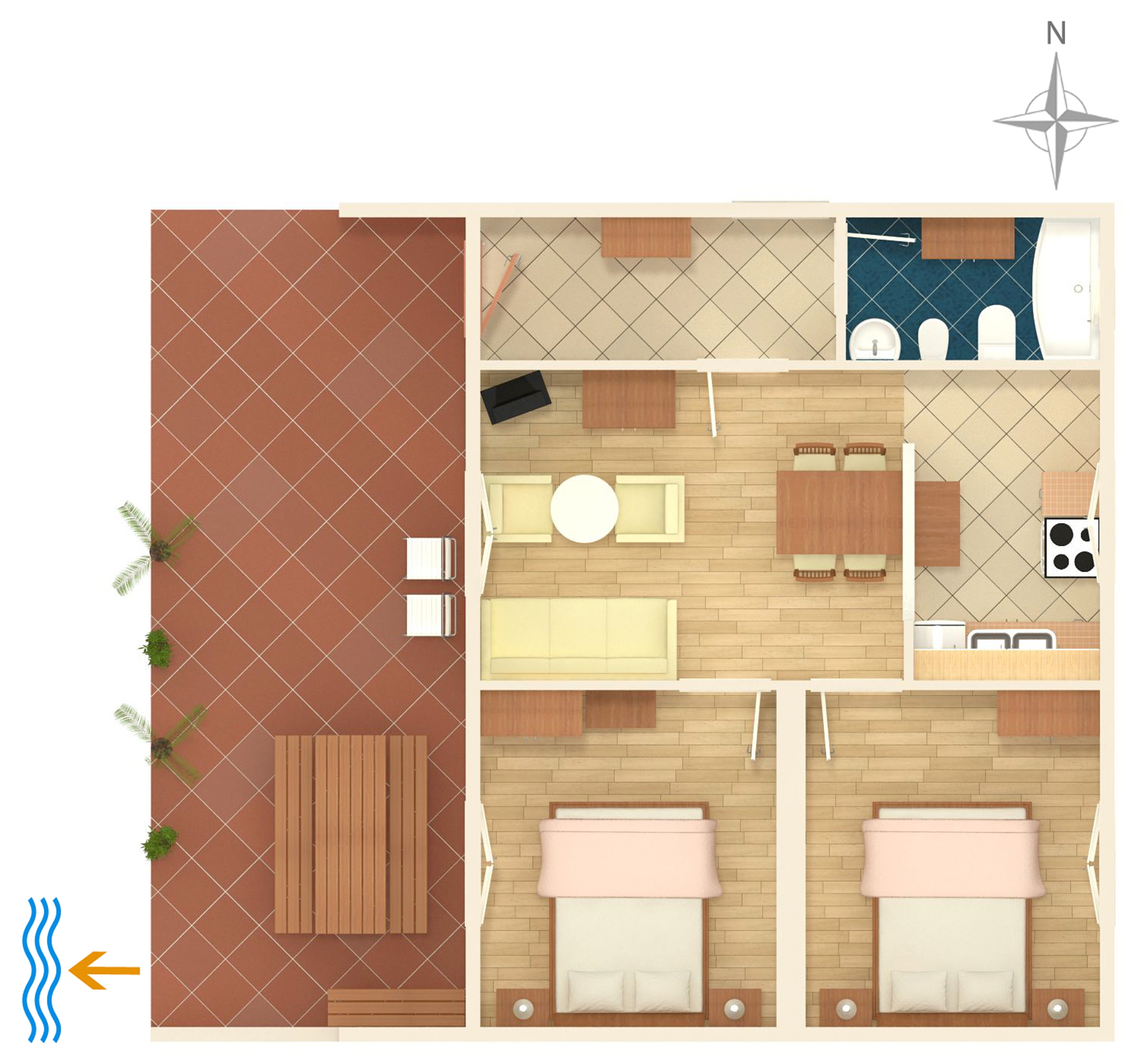 Two bedroom apartment with terrace and sea view Punat, Krk  A-a