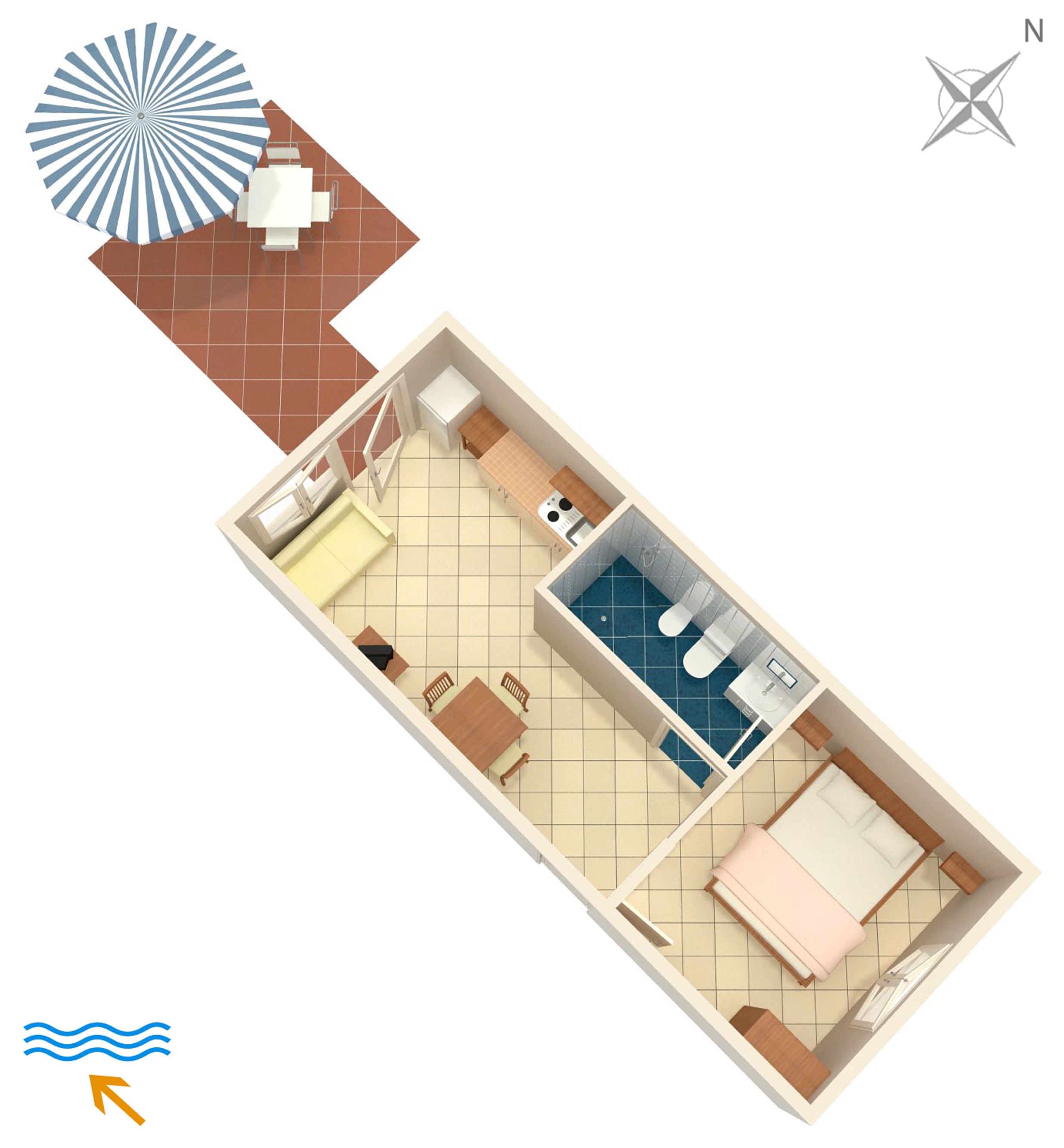 One bedroom apartment with terrace and sea view Punat, Krk  A-b