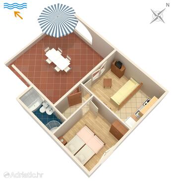 Punat, plattegrond in the apartment, (pet friendly) en WiFi.