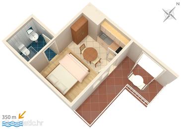 Plan Novalja, Plan in the studio-apartment, dopusteni kucni ljubimci.